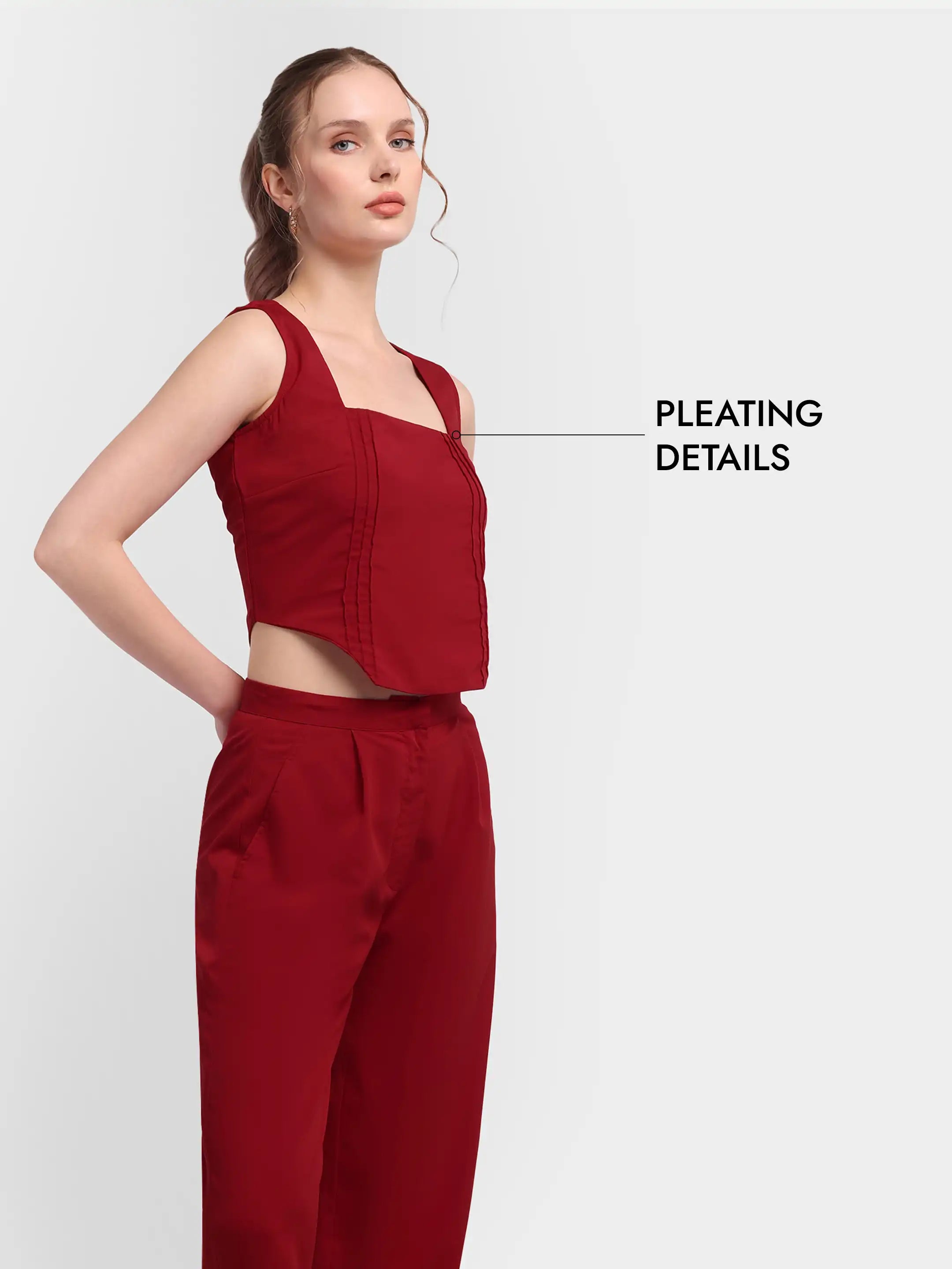 Pleated Corset-Hem Set - Red