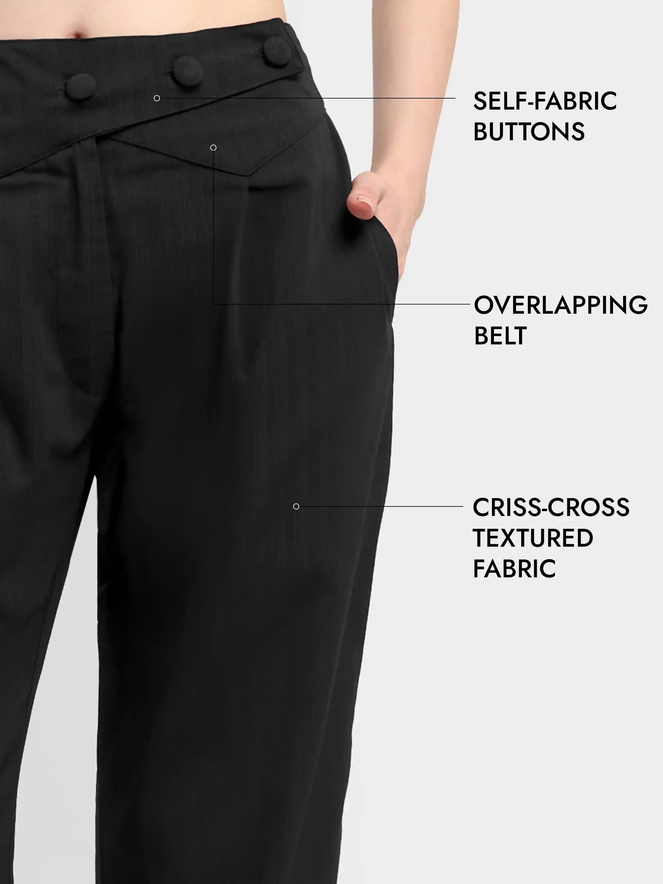 Belted Overlap Trousers - Black