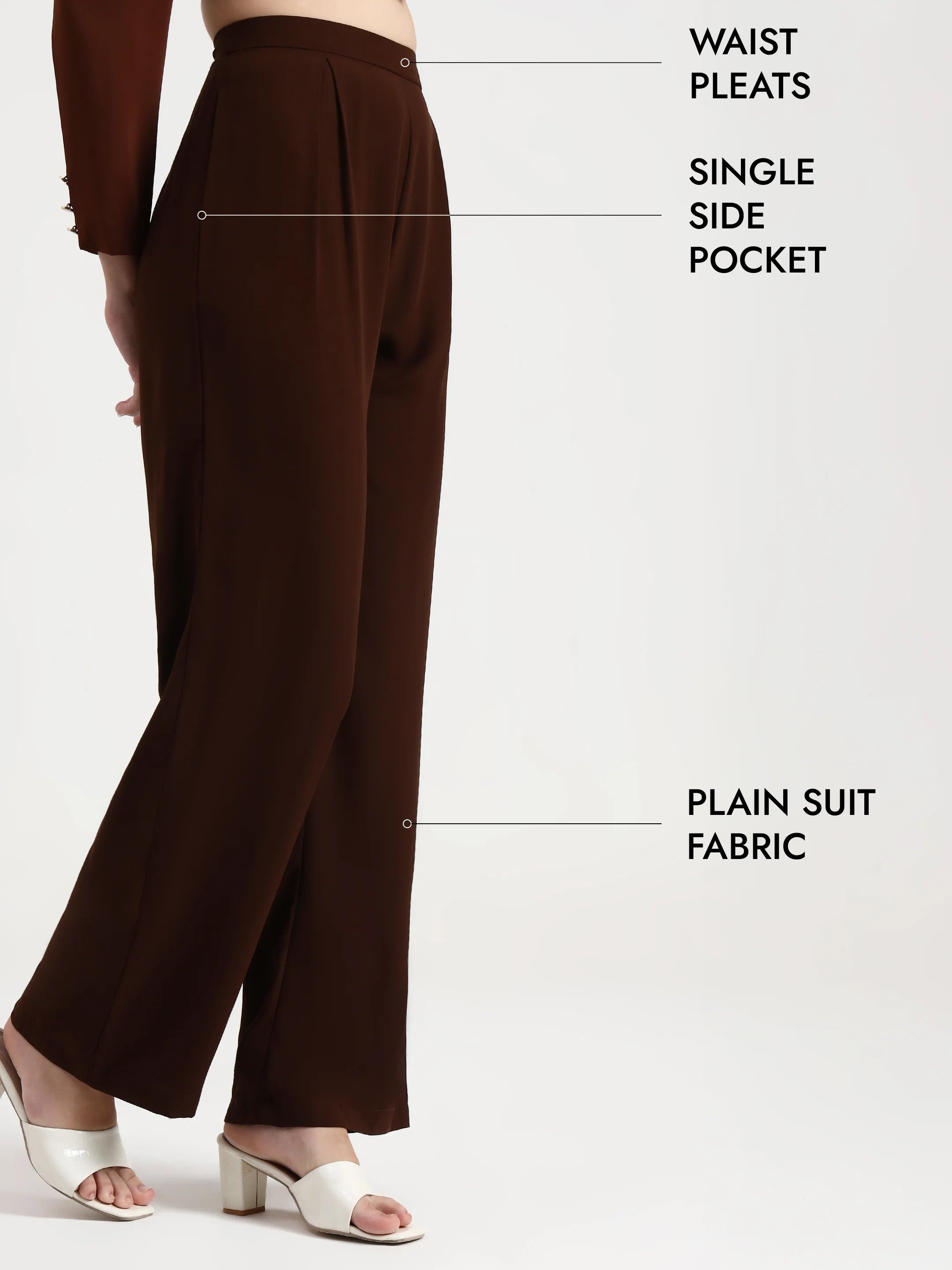 Pleated Suit Trousers - Cocoa Brown