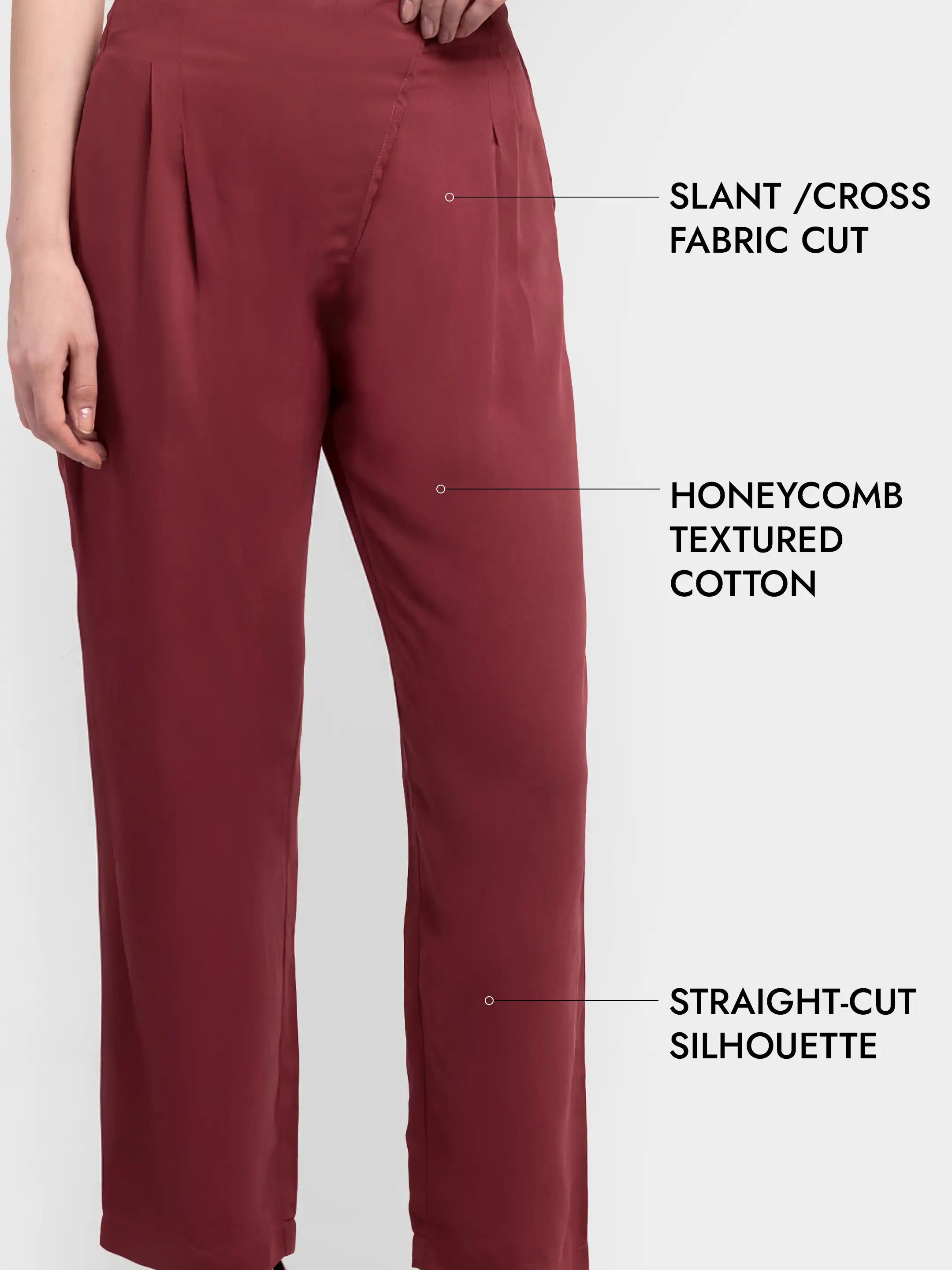 Honeycomb Textured Trousers - Red