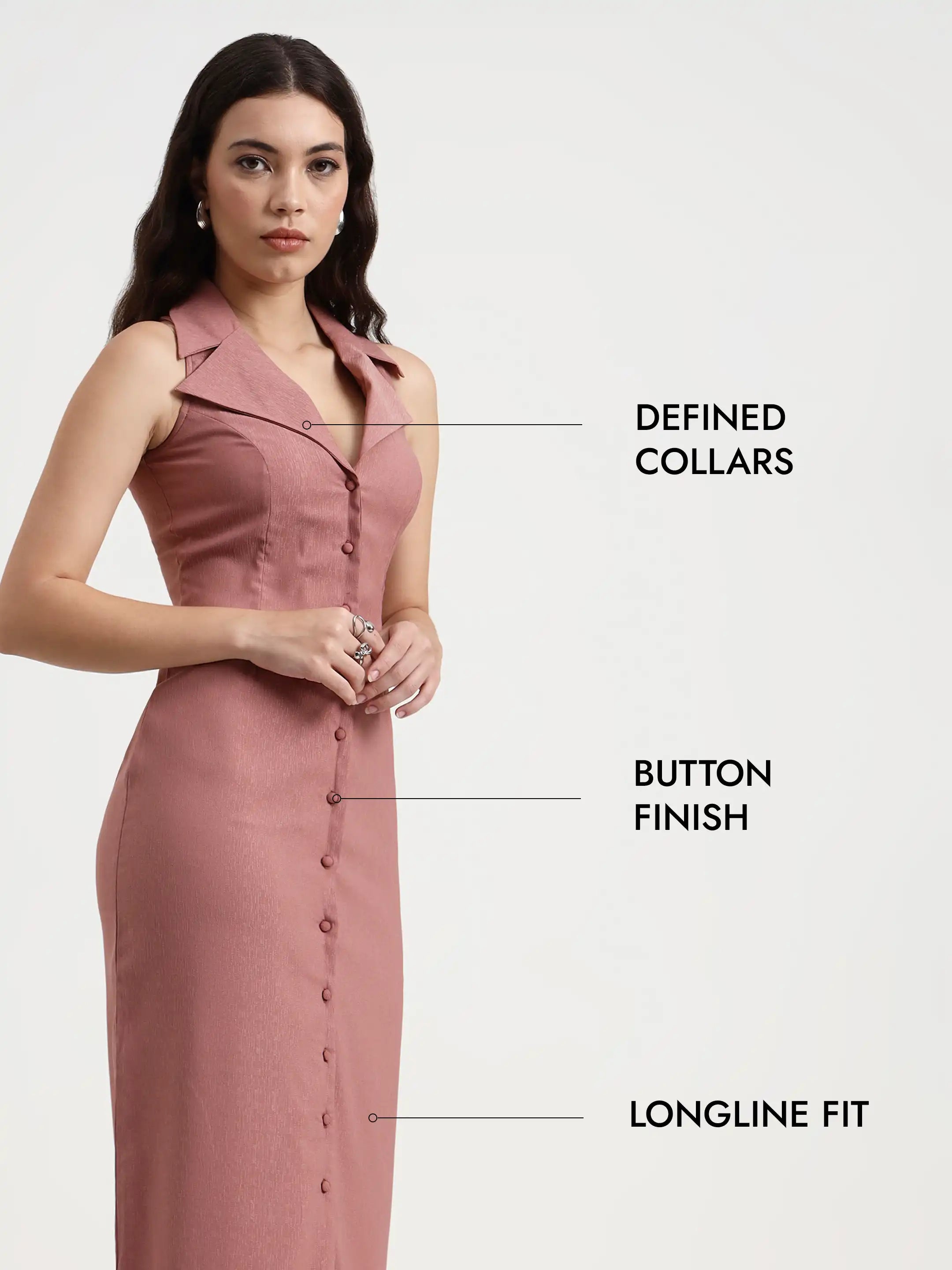 Tailored Button-Down Midi Dress - Pale Rose