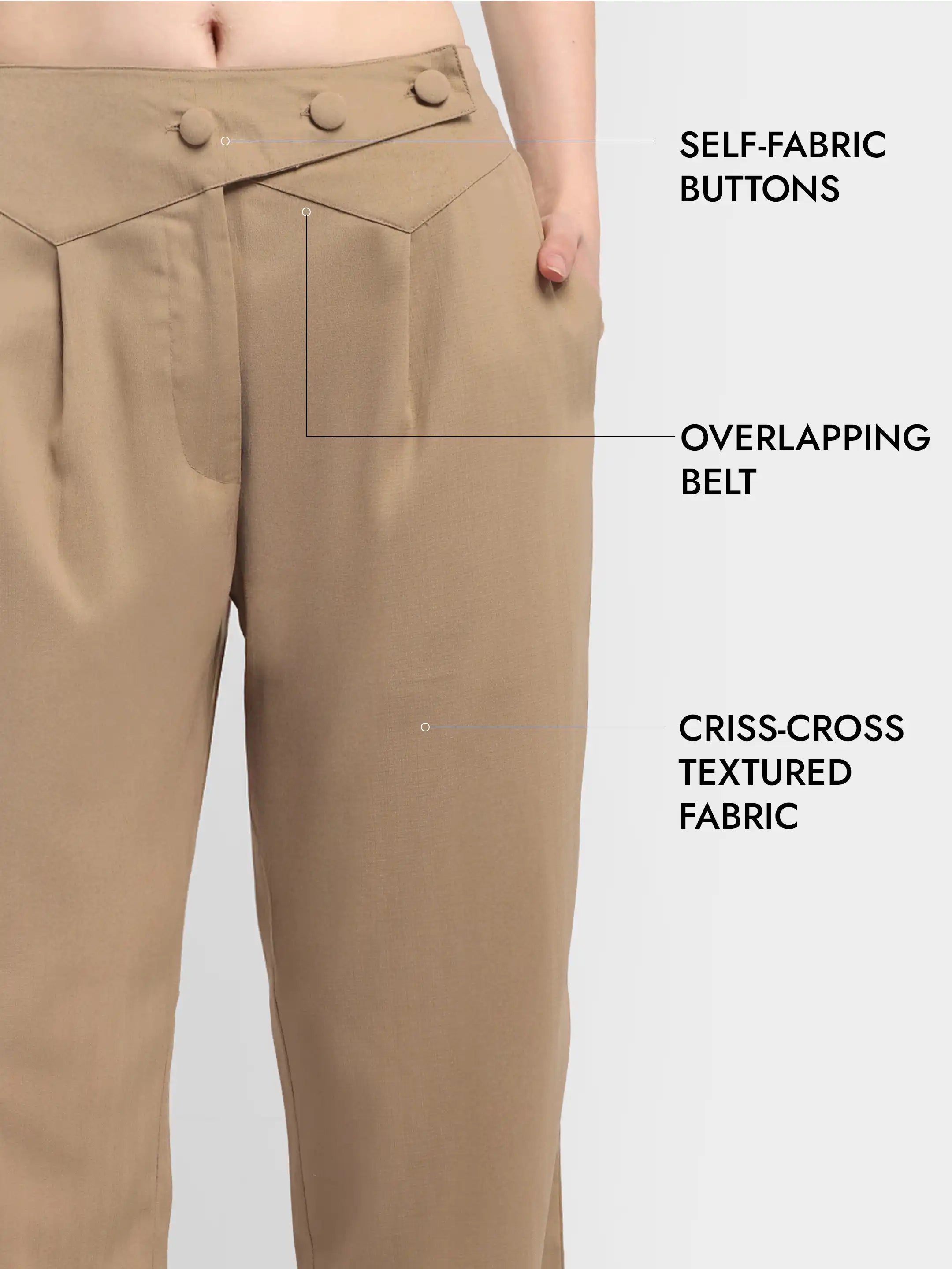 Belted Overlap Trousers - Beige
