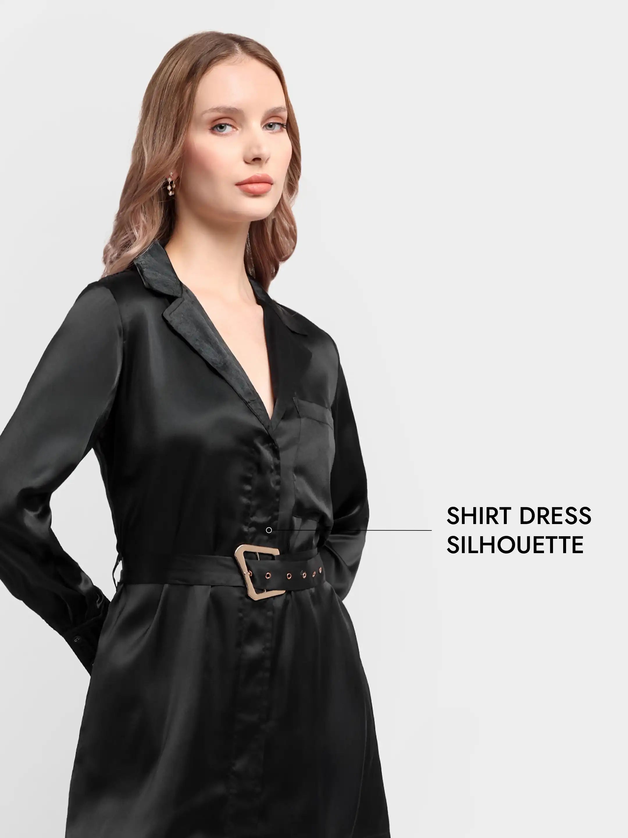 Pleat-Cuff Satin Dress - Black