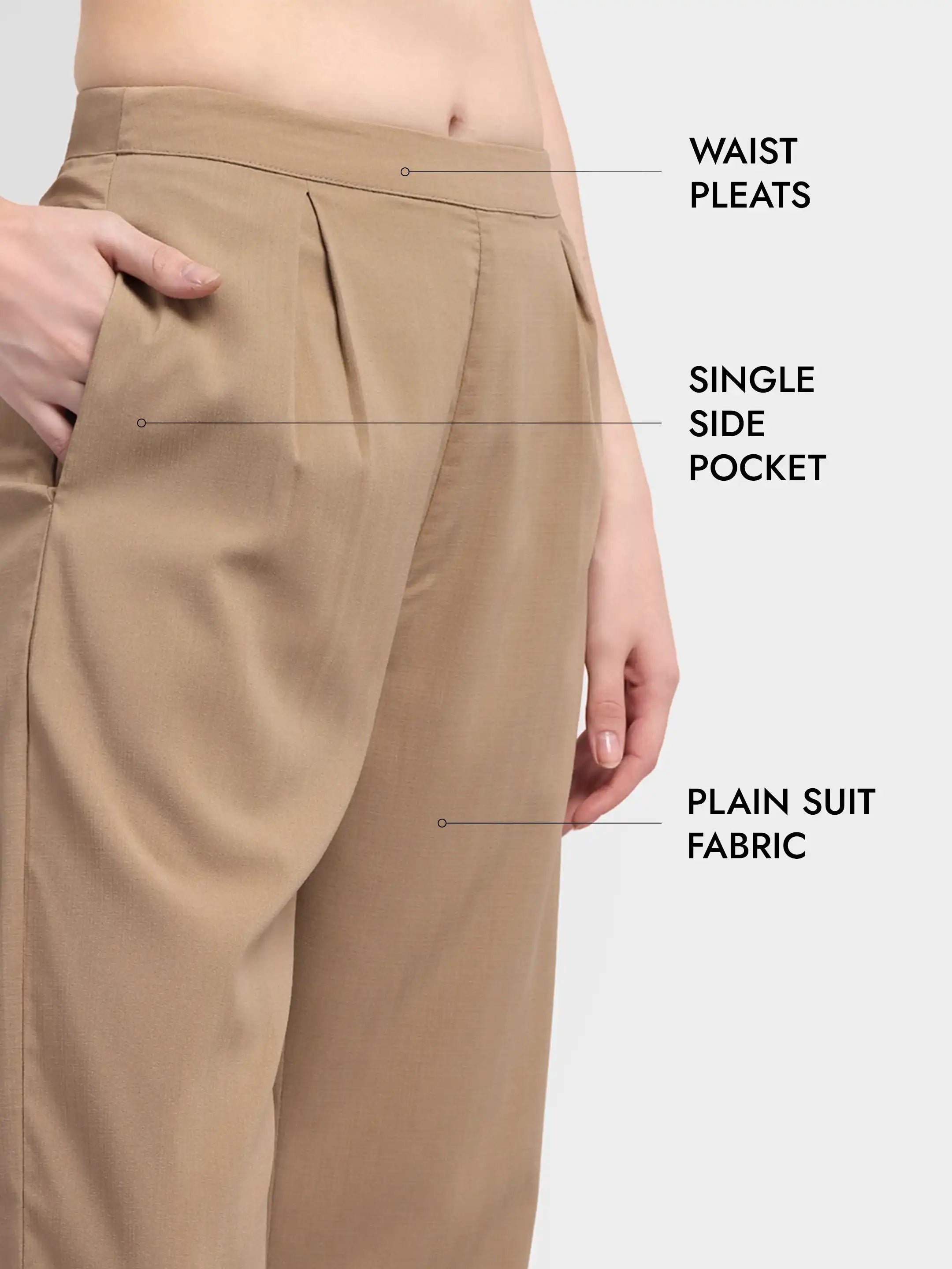 Pleated Suit Trousers - Beige