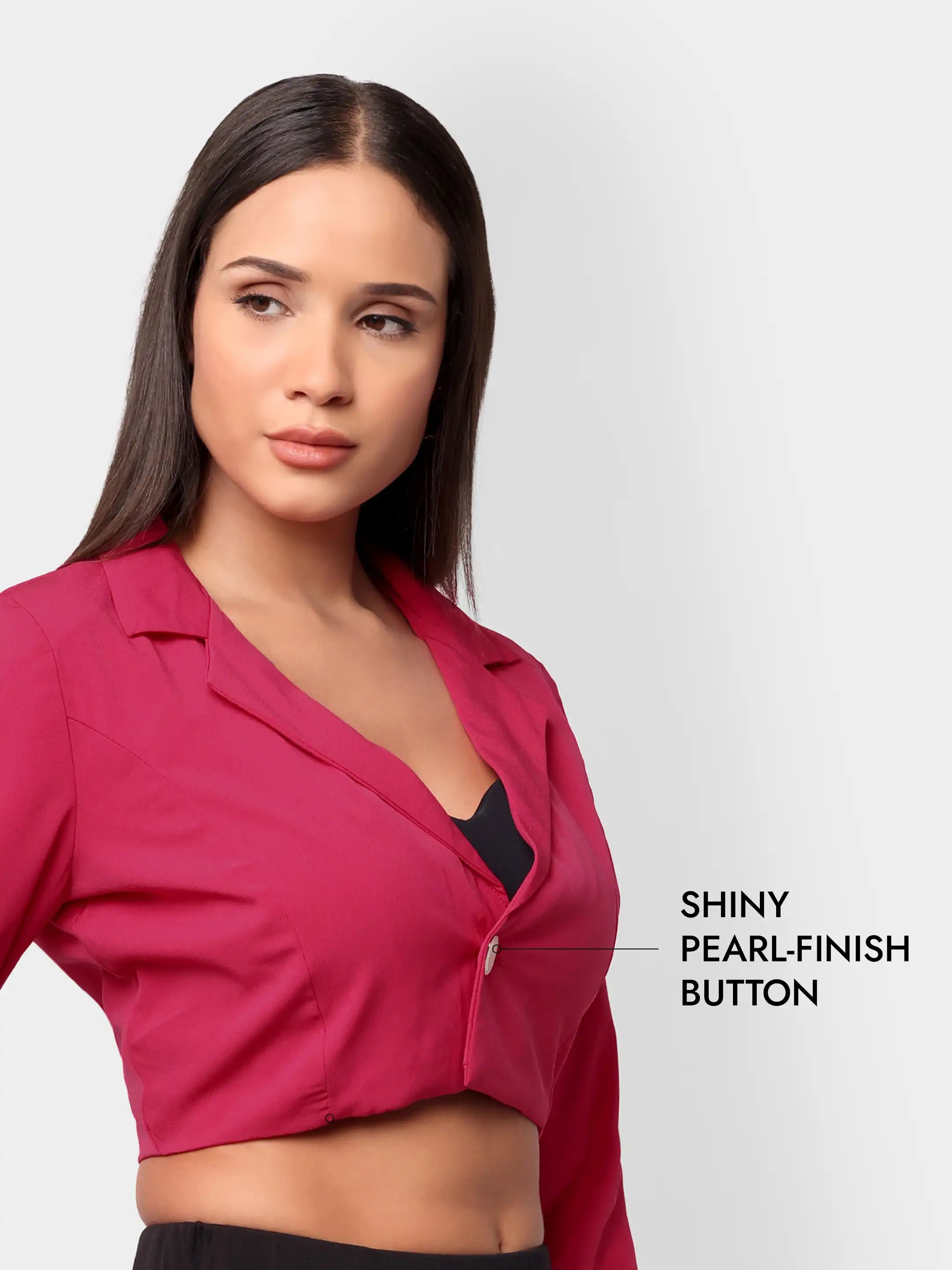 Single-Breasted Crop Blazer - Hot Pink