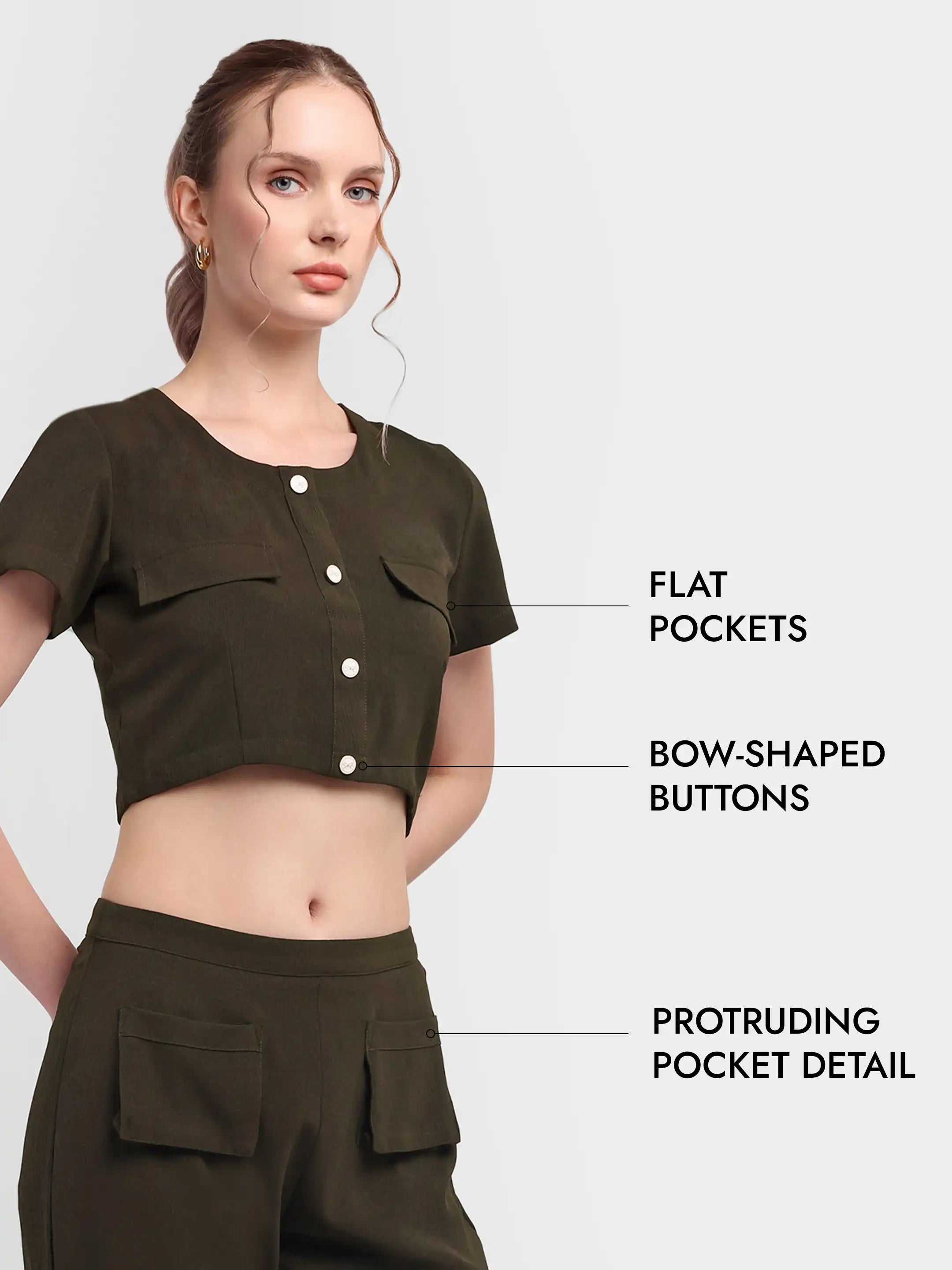 Detailed Bow Co-ord - Olive Green
