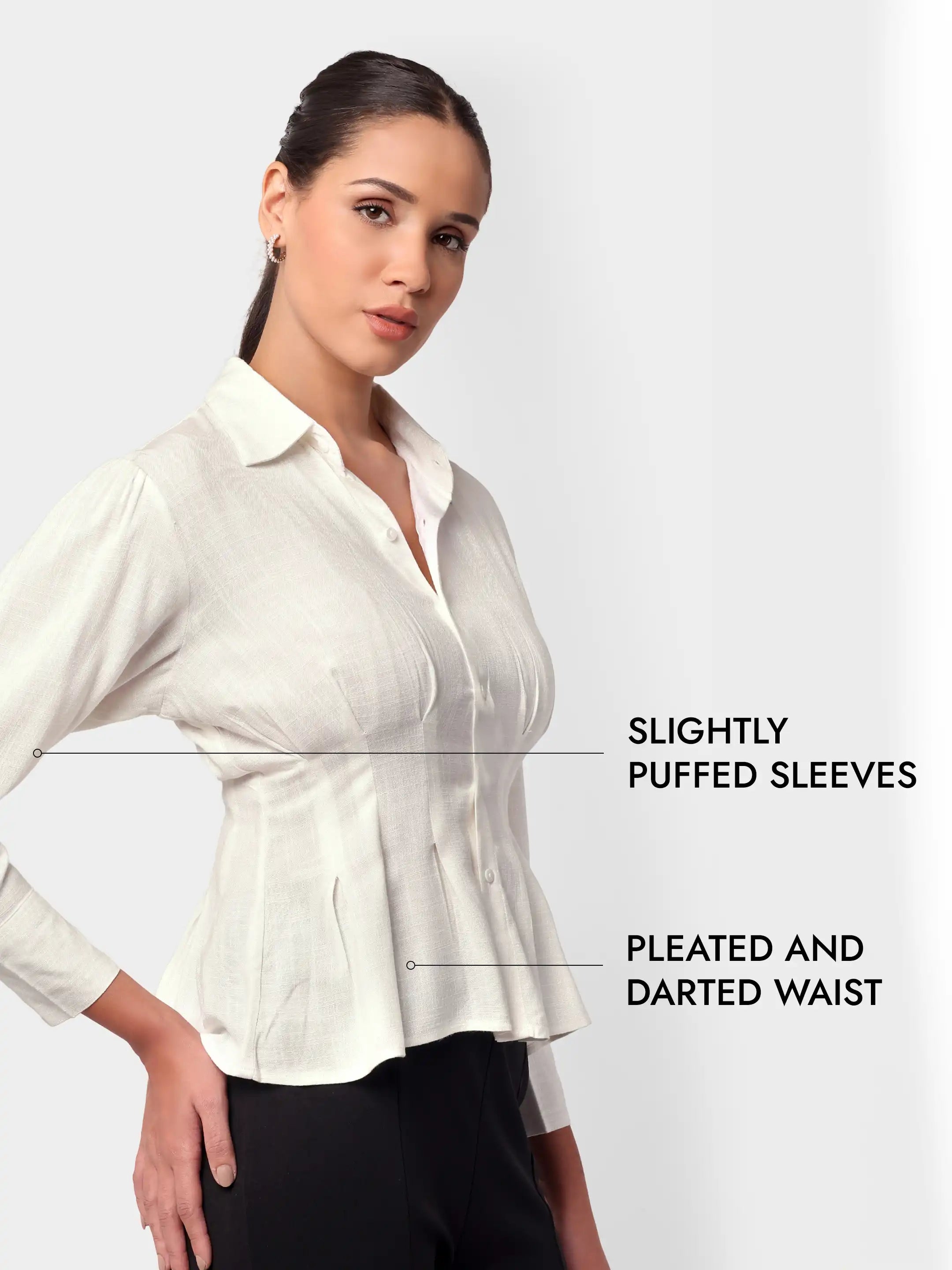 Darted Puff Linen Shirt - White