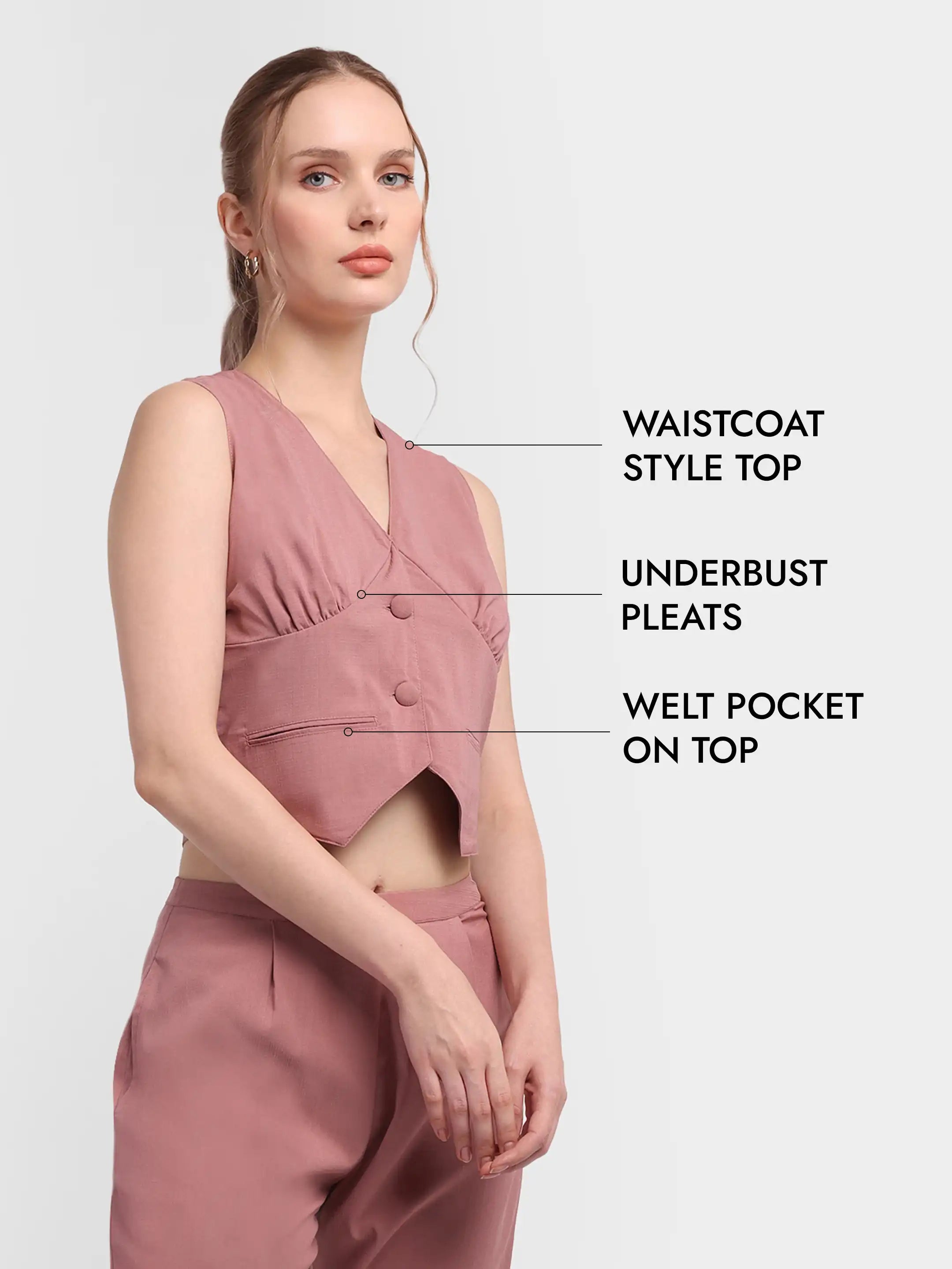 Pleated Waistcoat Set - Pink