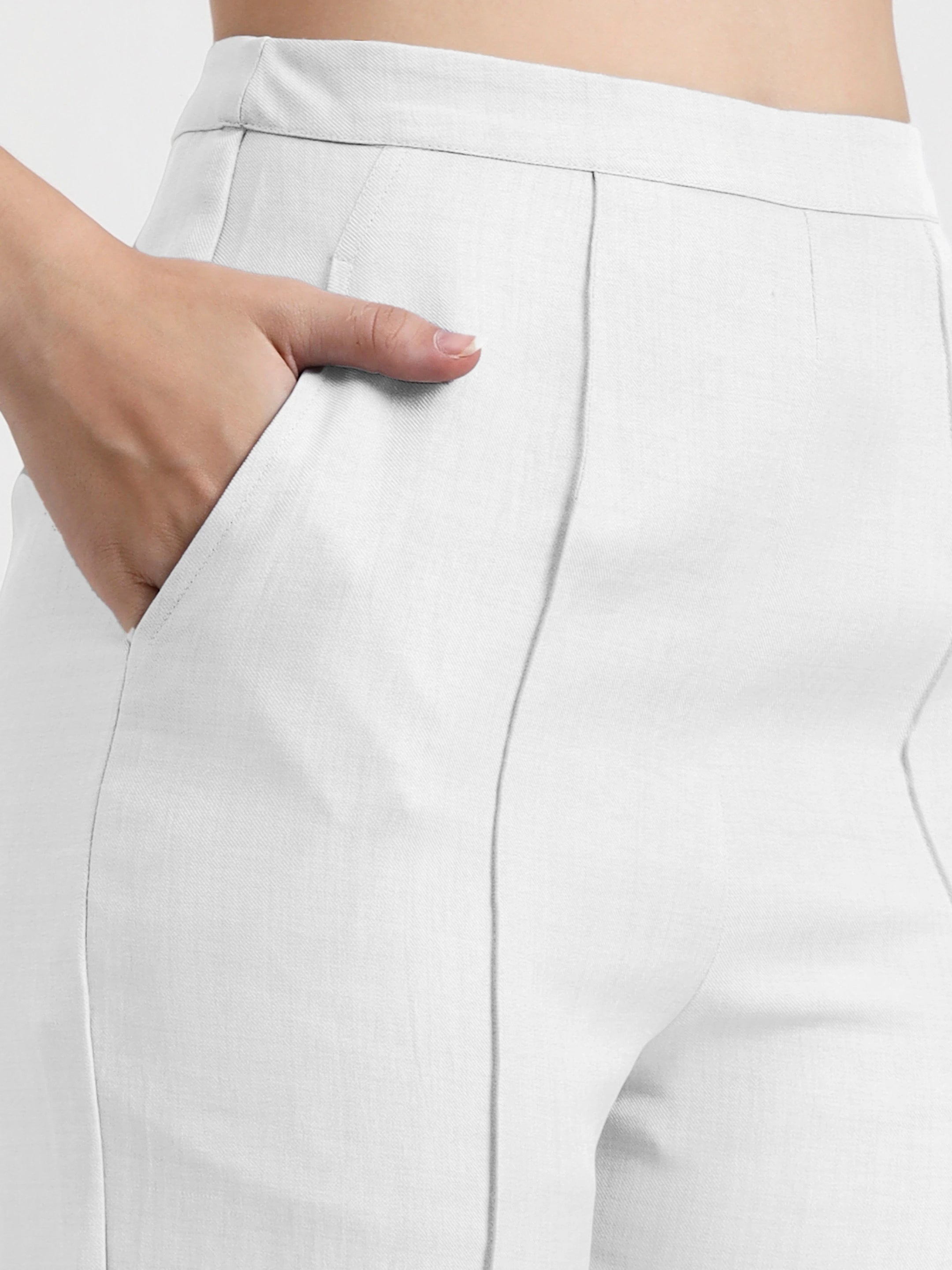 Straight Pleated Trouser - White