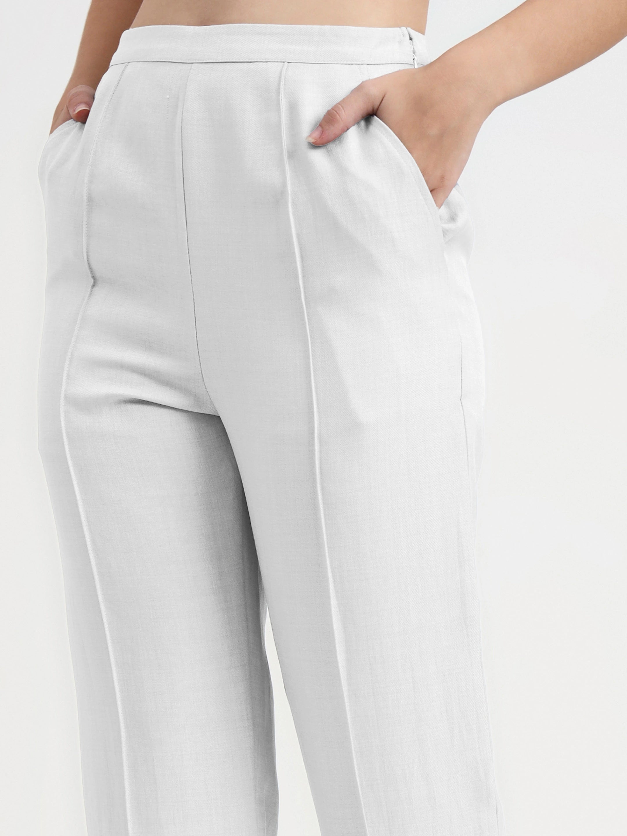 Straight Pleated Trouser - White