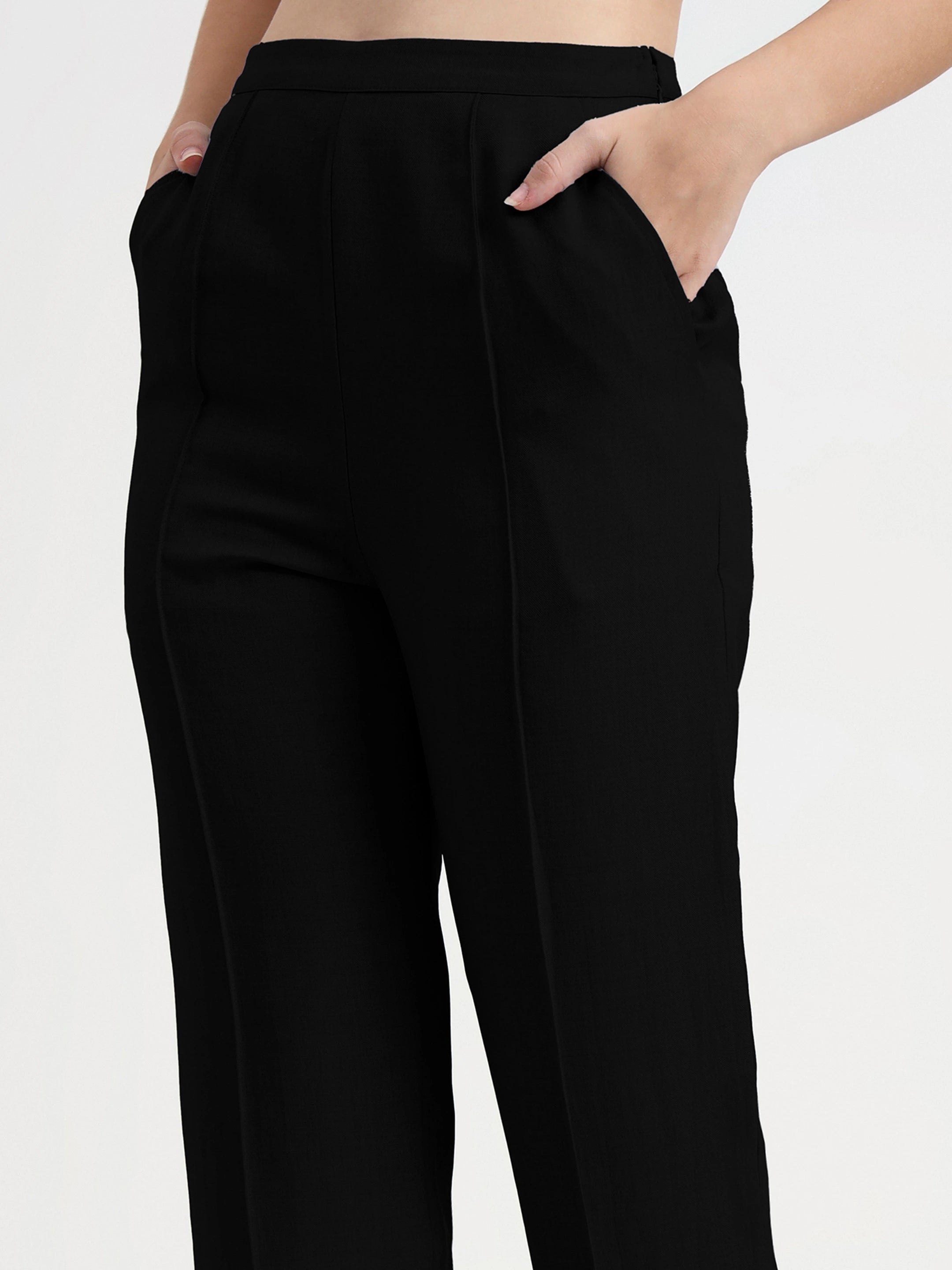 Straight Pleated Trouser - Black