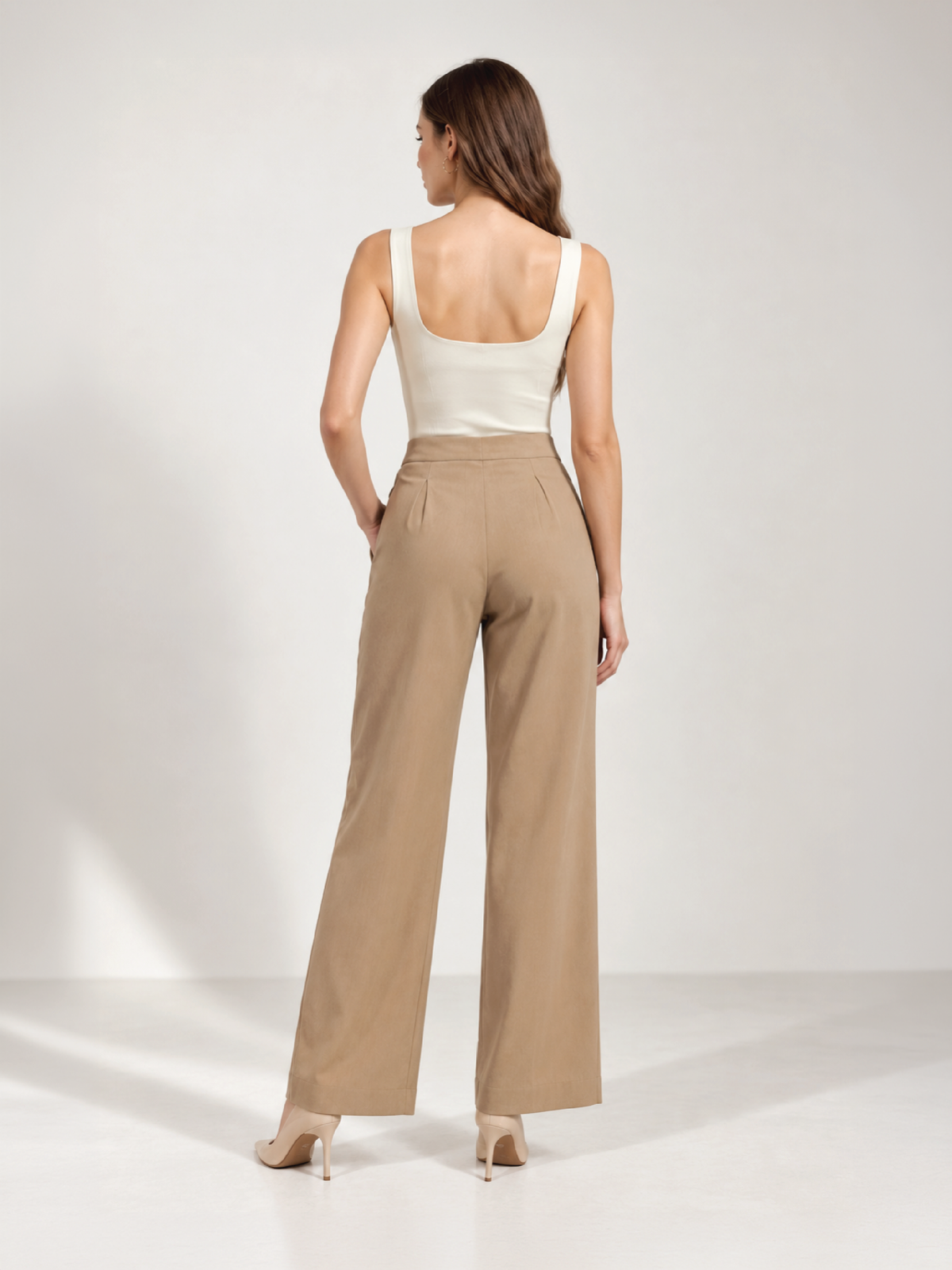 Pleated Suit Trousers - Beige