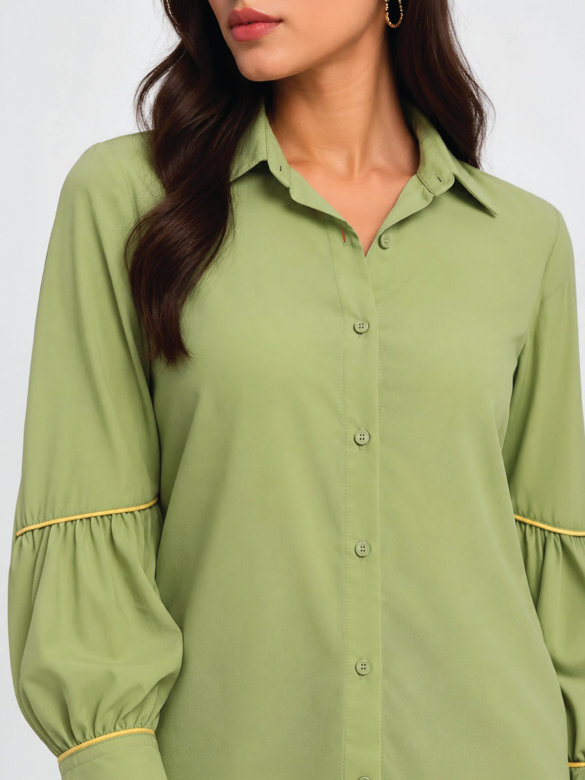 Straight-Hem Pleat Shirt - Sage Green