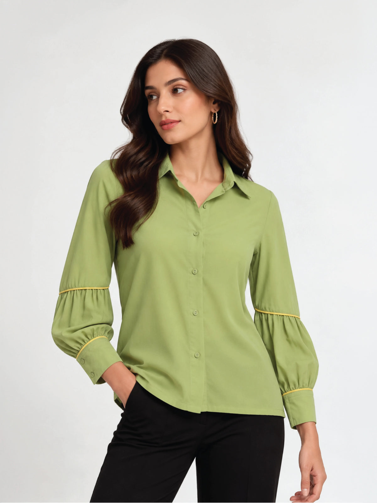 Straight-Hem Pleat Shirt - Sage Green