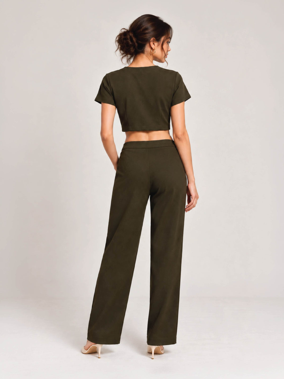 Detailed Bow Co-ord - Olive Green