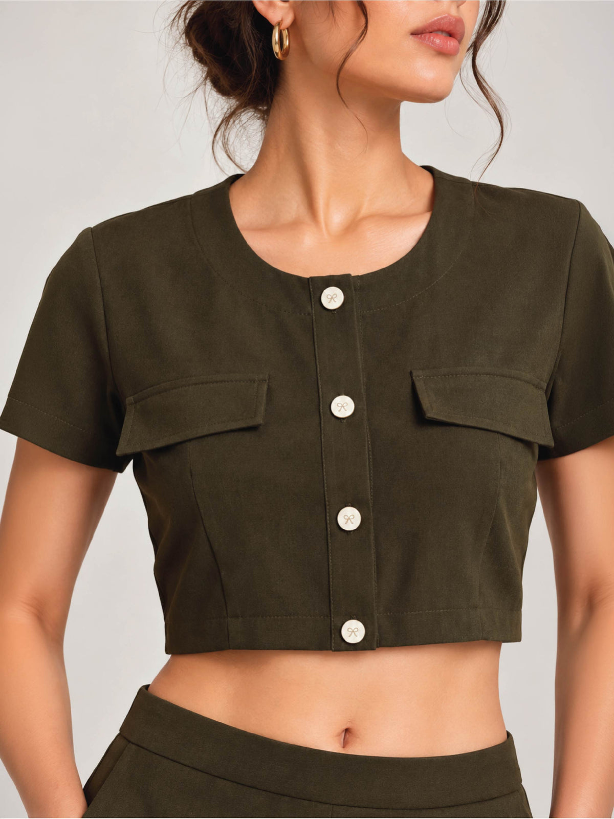 Detailed Bow Co-ord - Olive Green