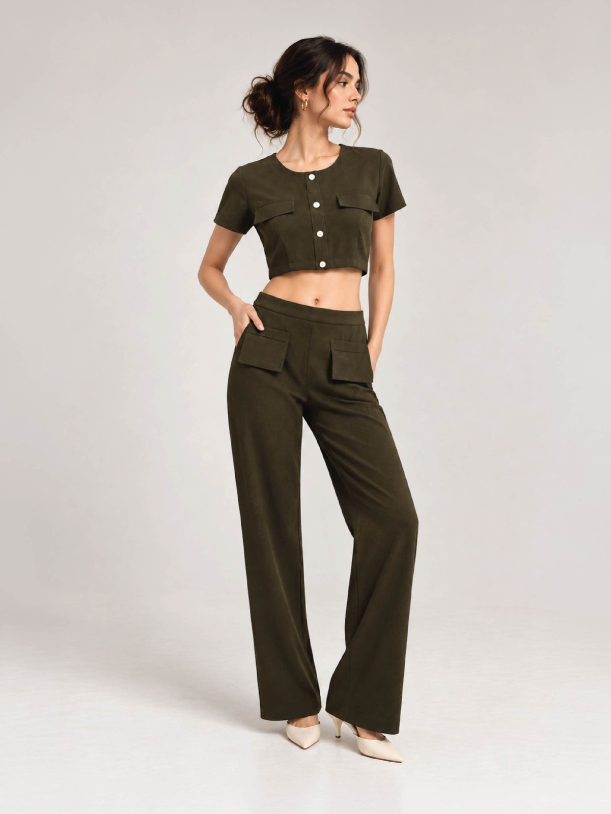 Detailed Bow Co-ord - Olive Green
