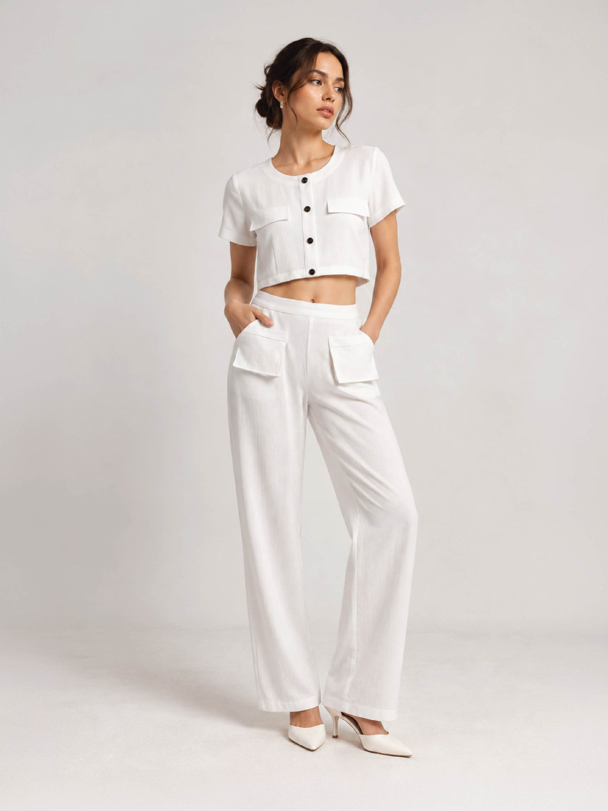 Detailed Bow Co-ord - White