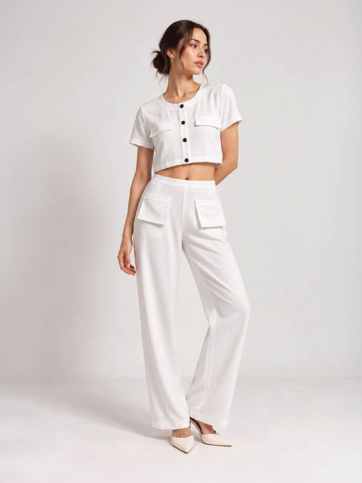 Detailed Bow Co-ord - White