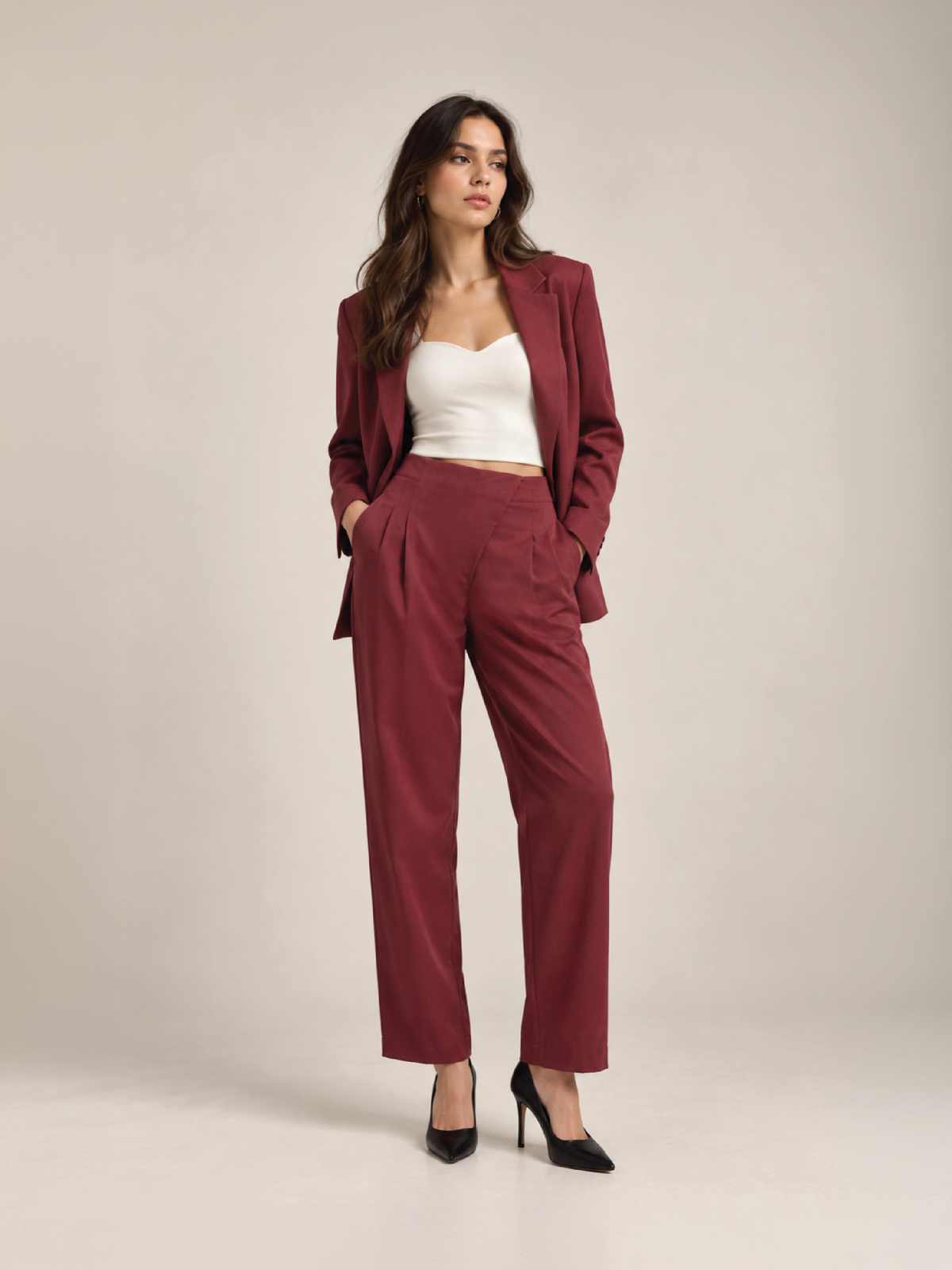 Honeycomb Textured Trousers - Red