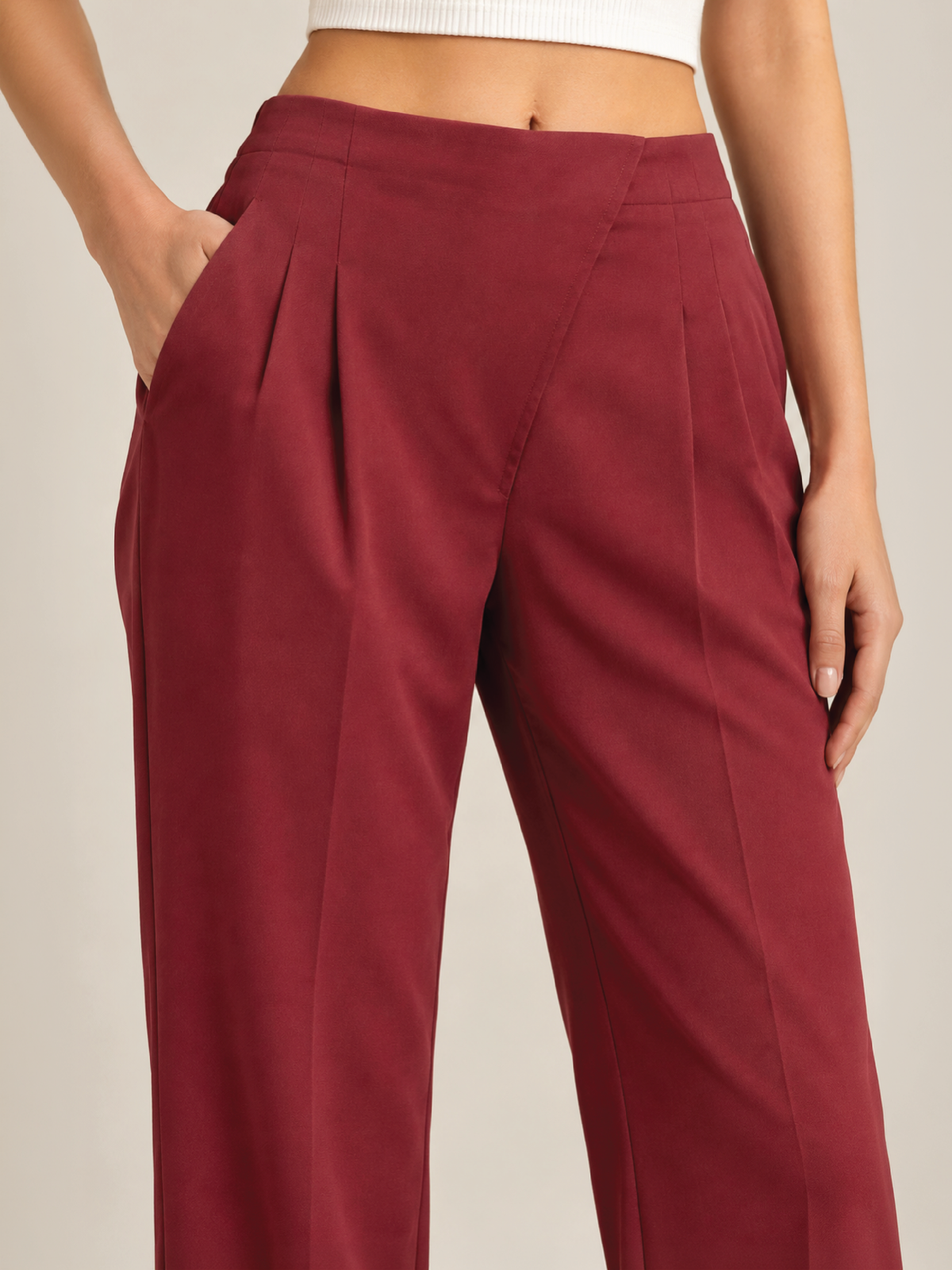 Honeycomb Textured Trousers - Red