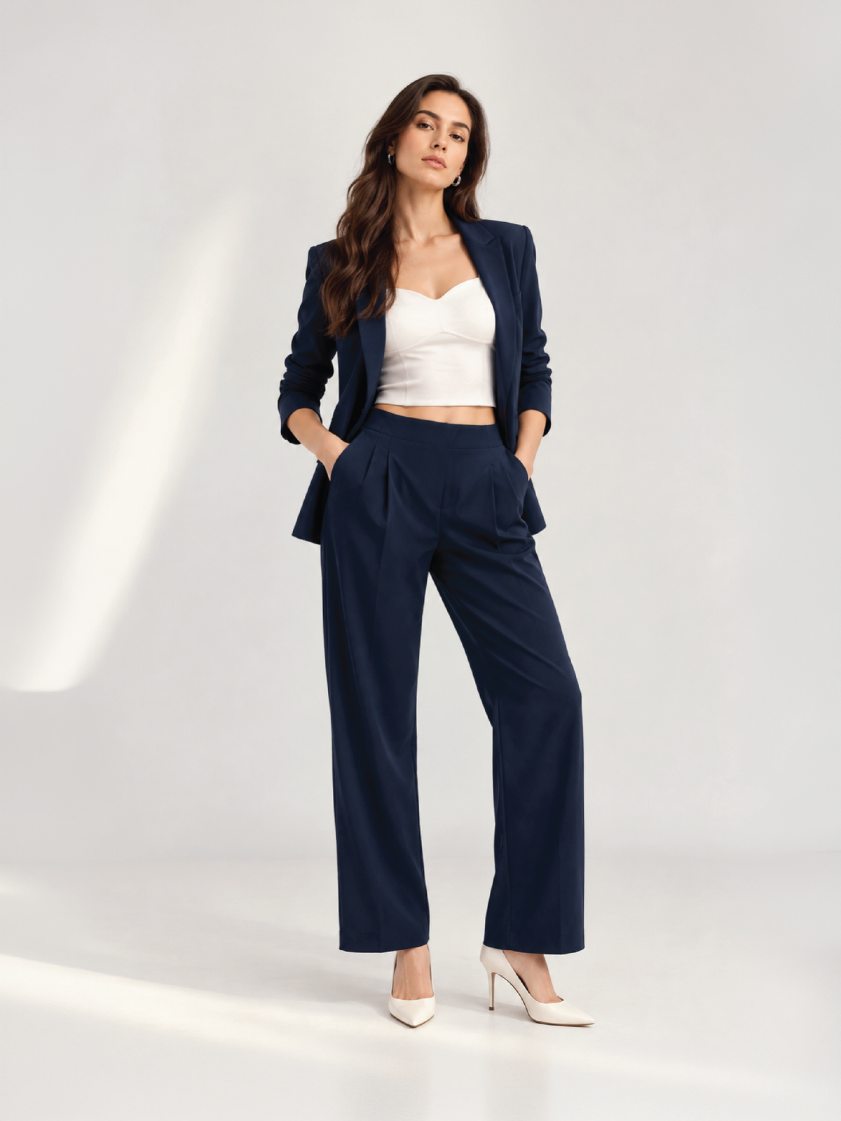 Honeycomb Textured Trousers - Blue