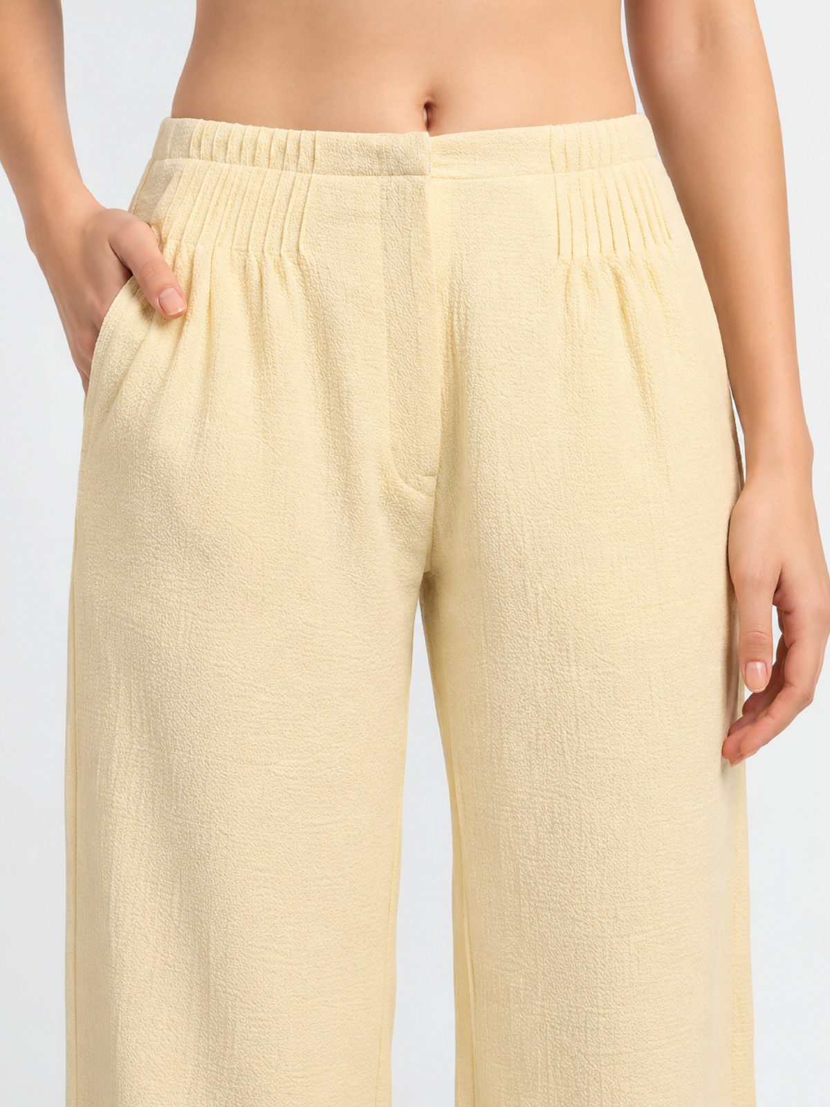 Bubble-Weave Tailored Pants - Beige