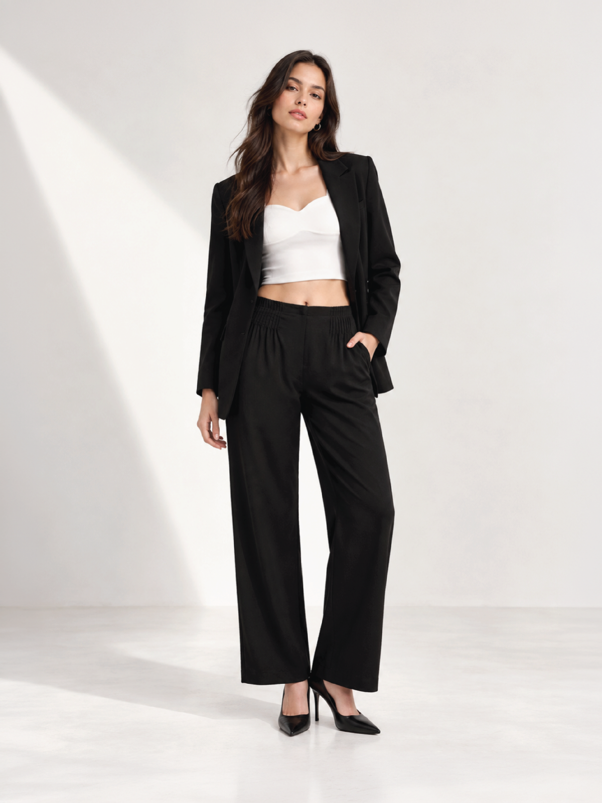 Bubble-Weave Tailored Pants - Black