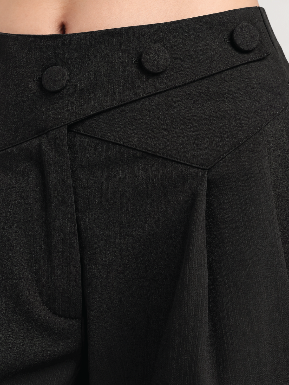 Belted Overlap Trousers - Black