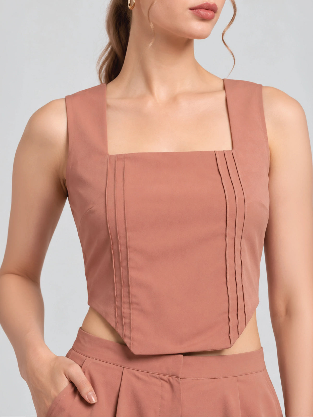 Pleated Corset-Hem Set - Peach