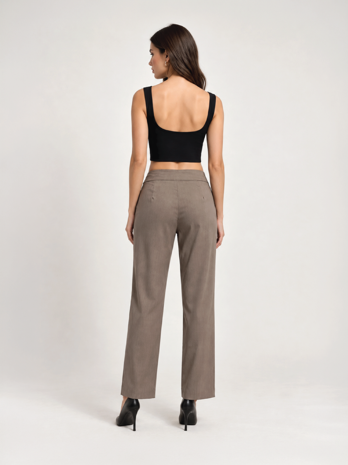 Belted Overlap Trousers - Pastel Brown