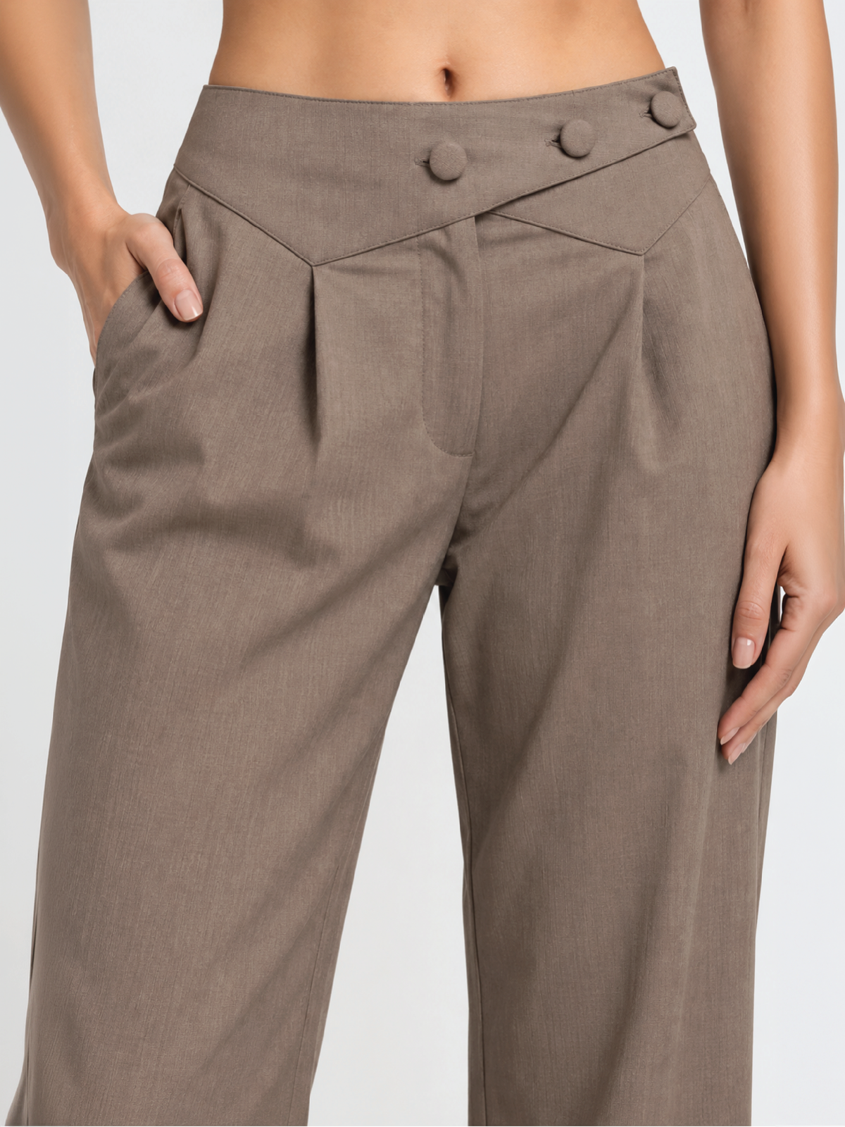 Belted Overlap Trousers - Pastel Brown