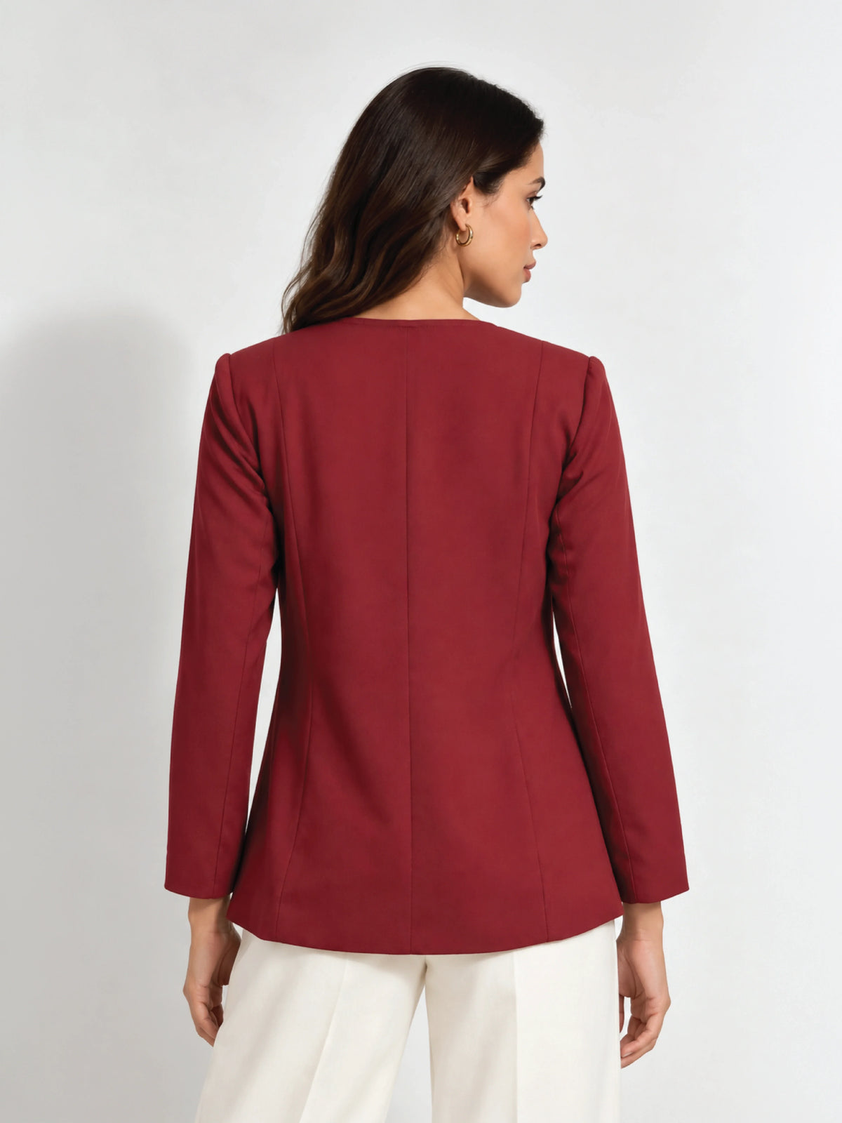 Embroidered Structured Blazer - Pastel Red