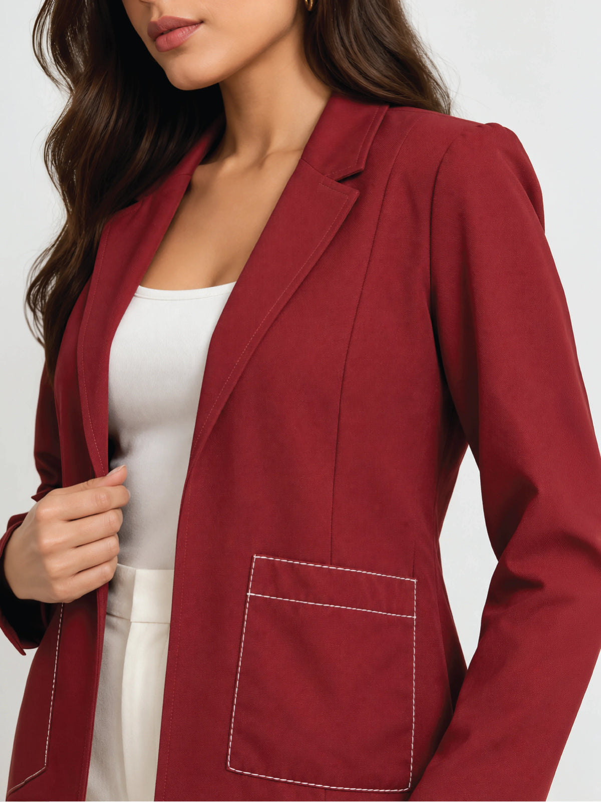 Embroidered Structured Blazer - Pastel Red