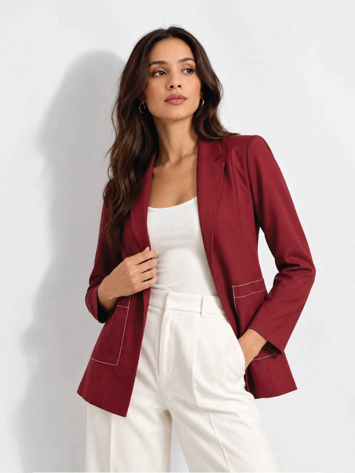 Embroidered Structured Blazer - Pastel Red