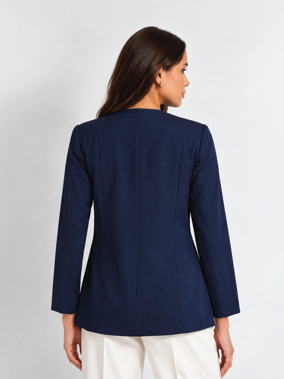 Embroidered Structured Blazer - Navy Blue