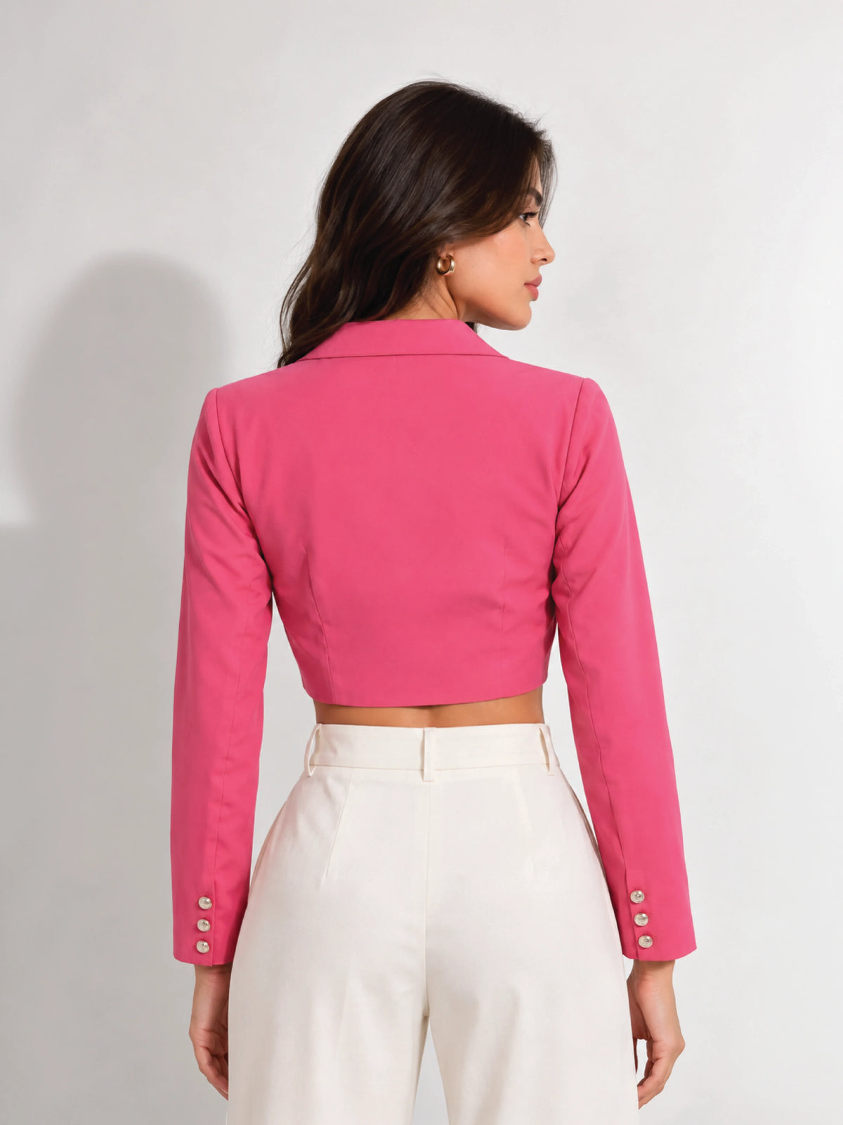 Detailed Crop Blazer - Hot Pink