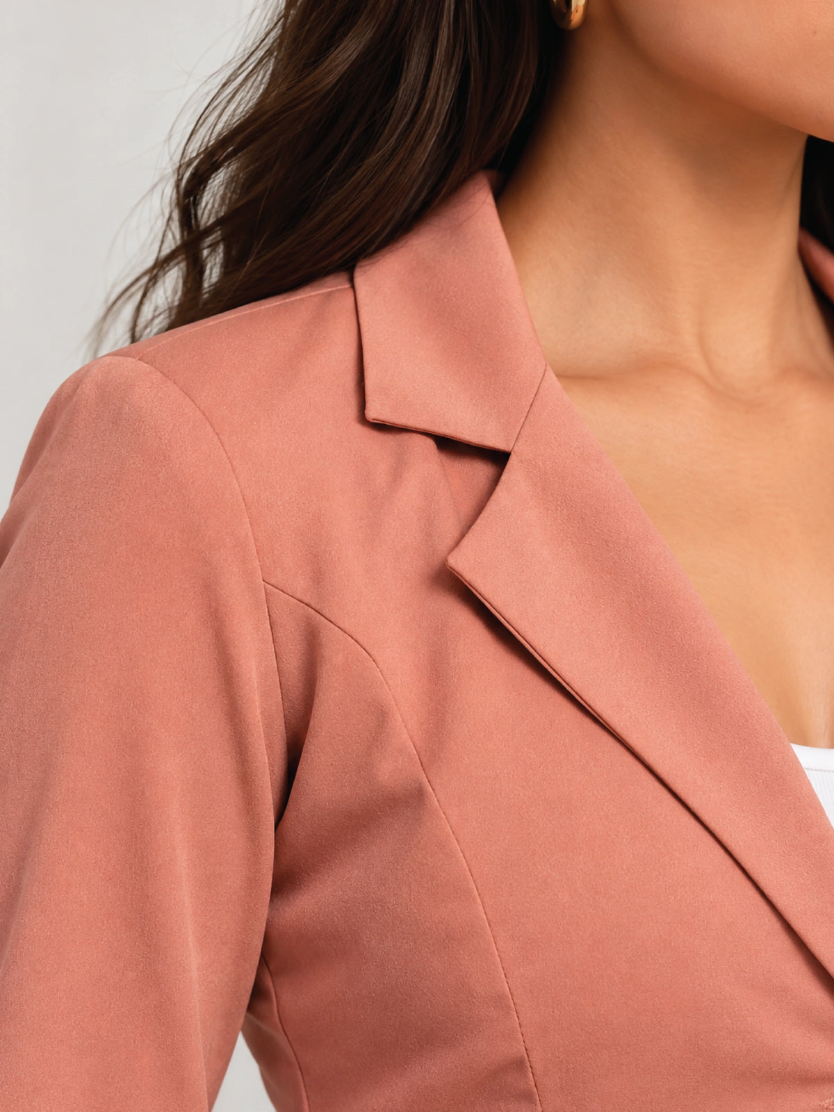 Single-Breasted Crop Blazer - Peach
