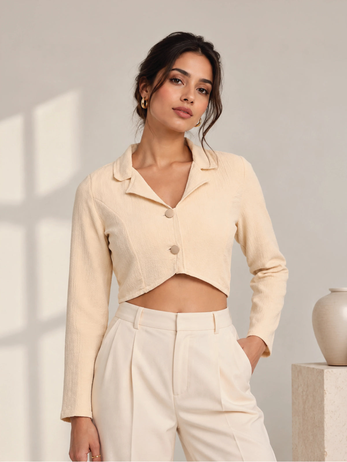 Curved Hem Crop Blazer - Butter Yellow