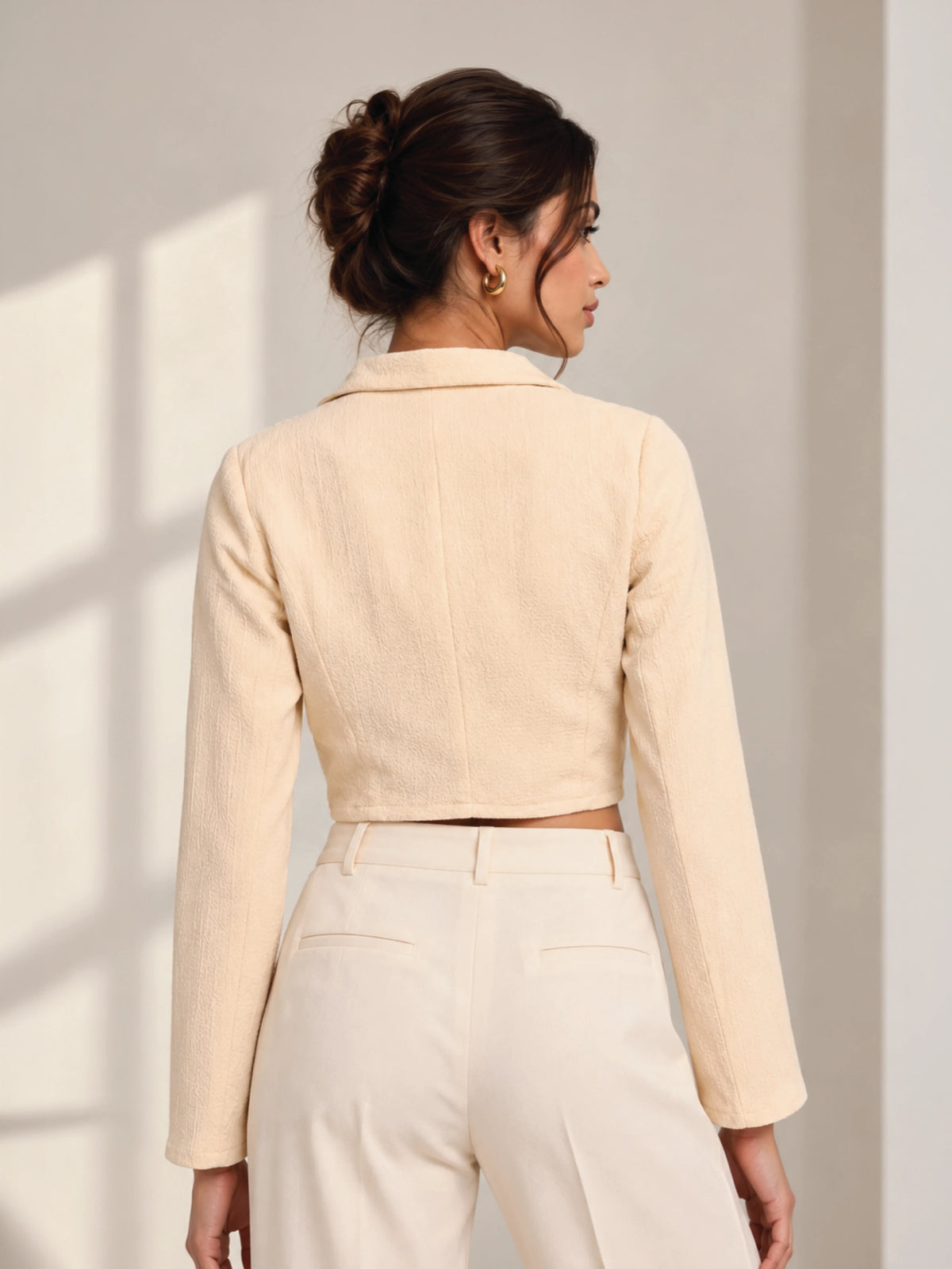 Curved Hem Crop Blazer - Butter Yellow
