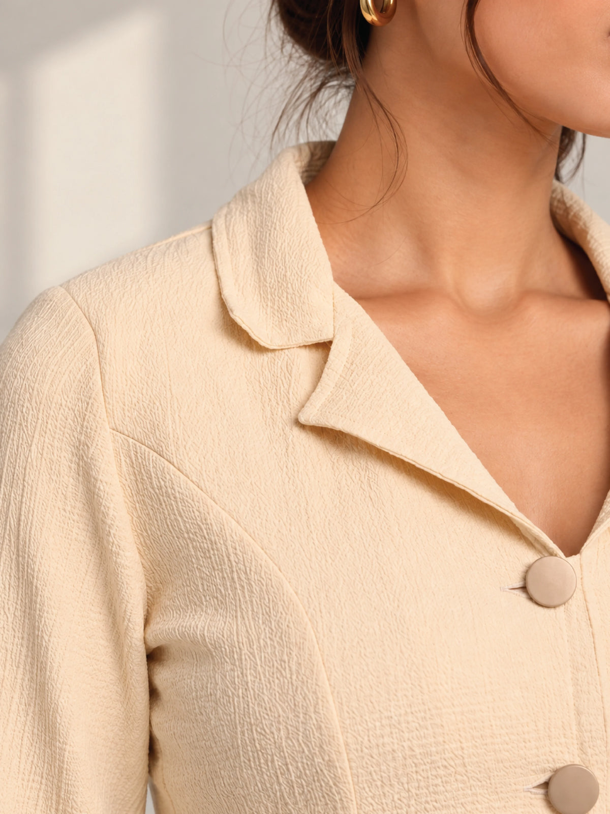 Curved Hem Crop Blazer - Butter Yellow