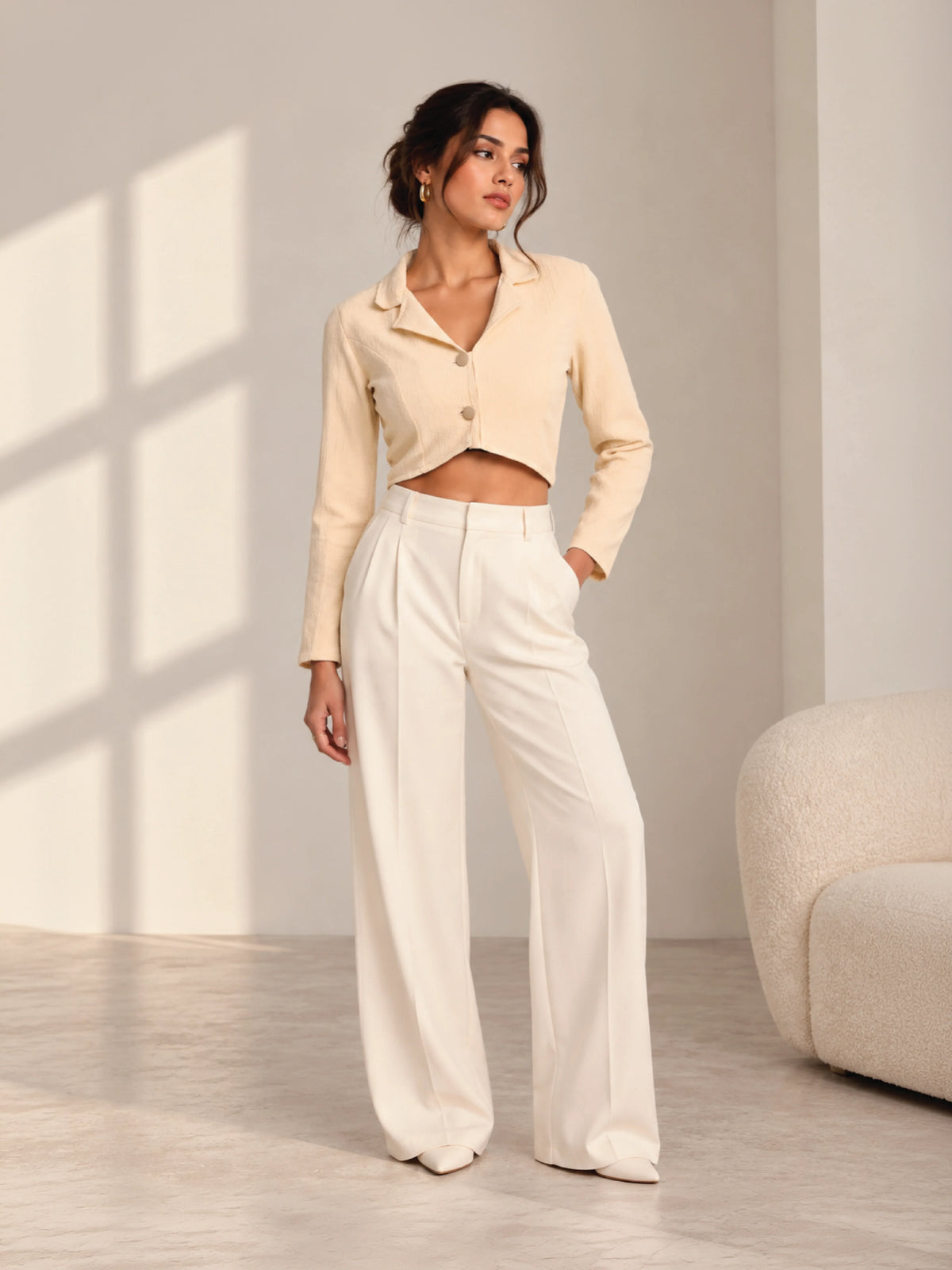 Curved Hem Crop Blazer - Butter Yellow