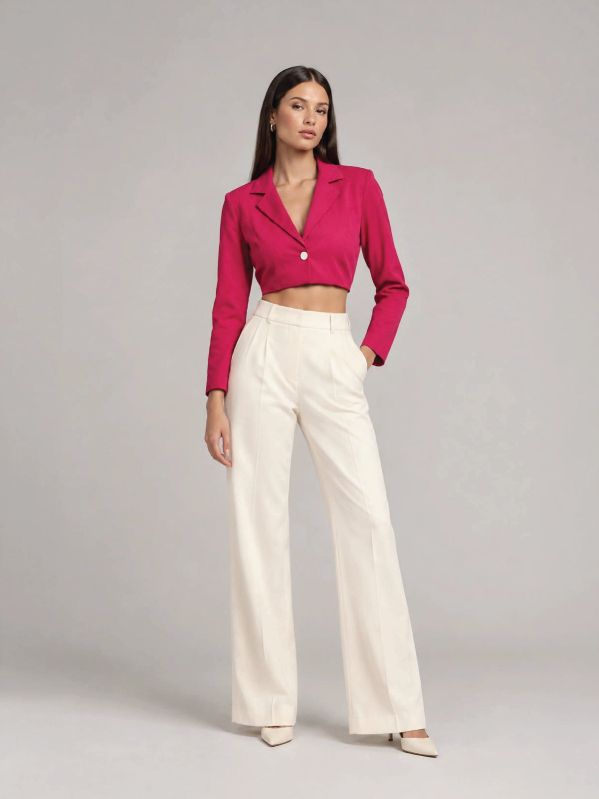 Single-Breasted Crop Blazer - Hot Pink