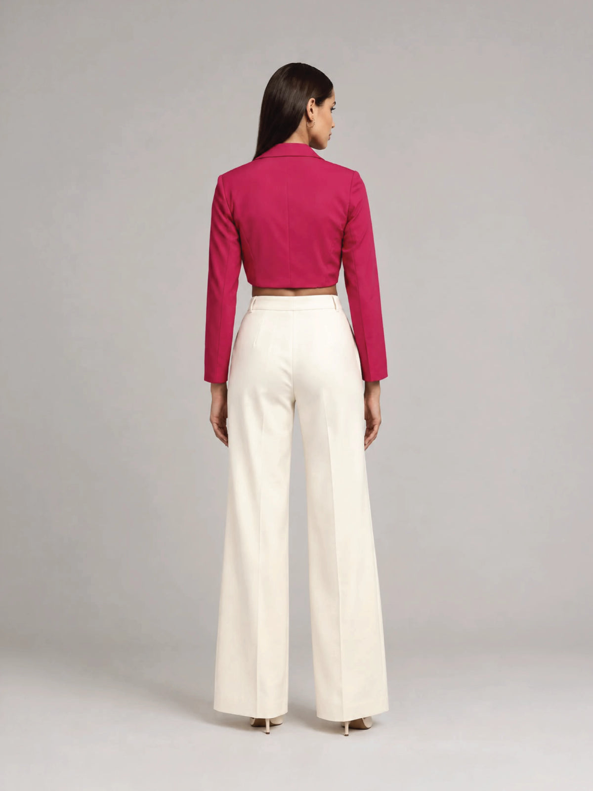 Single-Breasted Crop Blazer - Hot Pink