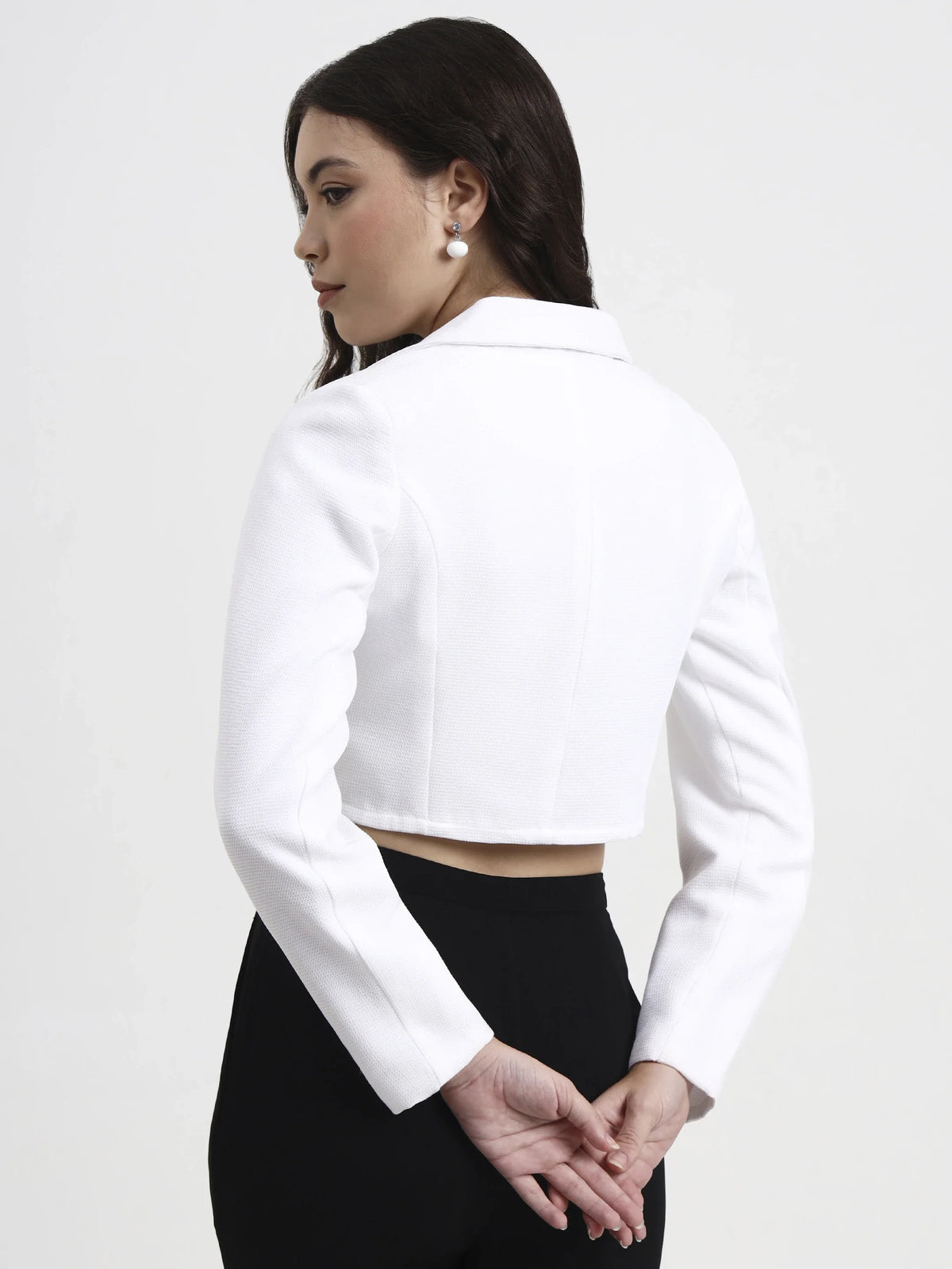 Curved Hem Crop Blazer - White