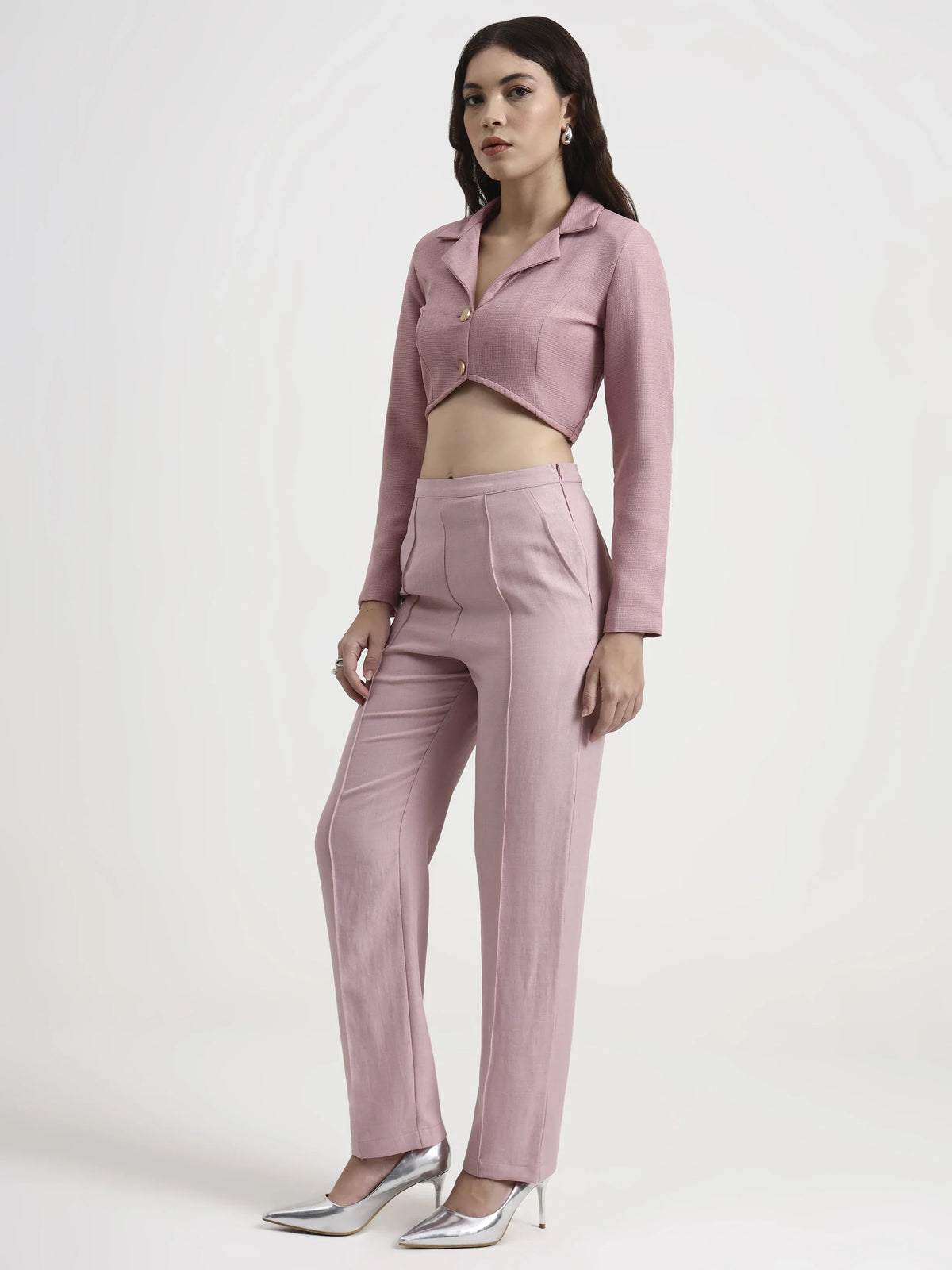 Curved Hem Crop Blazer - Blush Pink