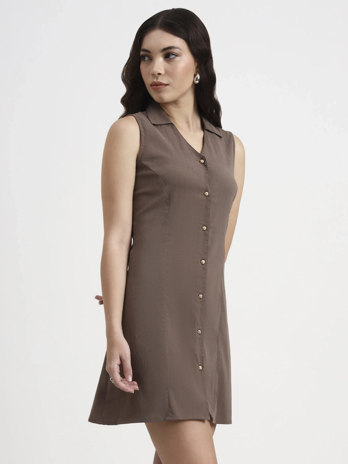 Structured Collared Dress - Sepia Brown