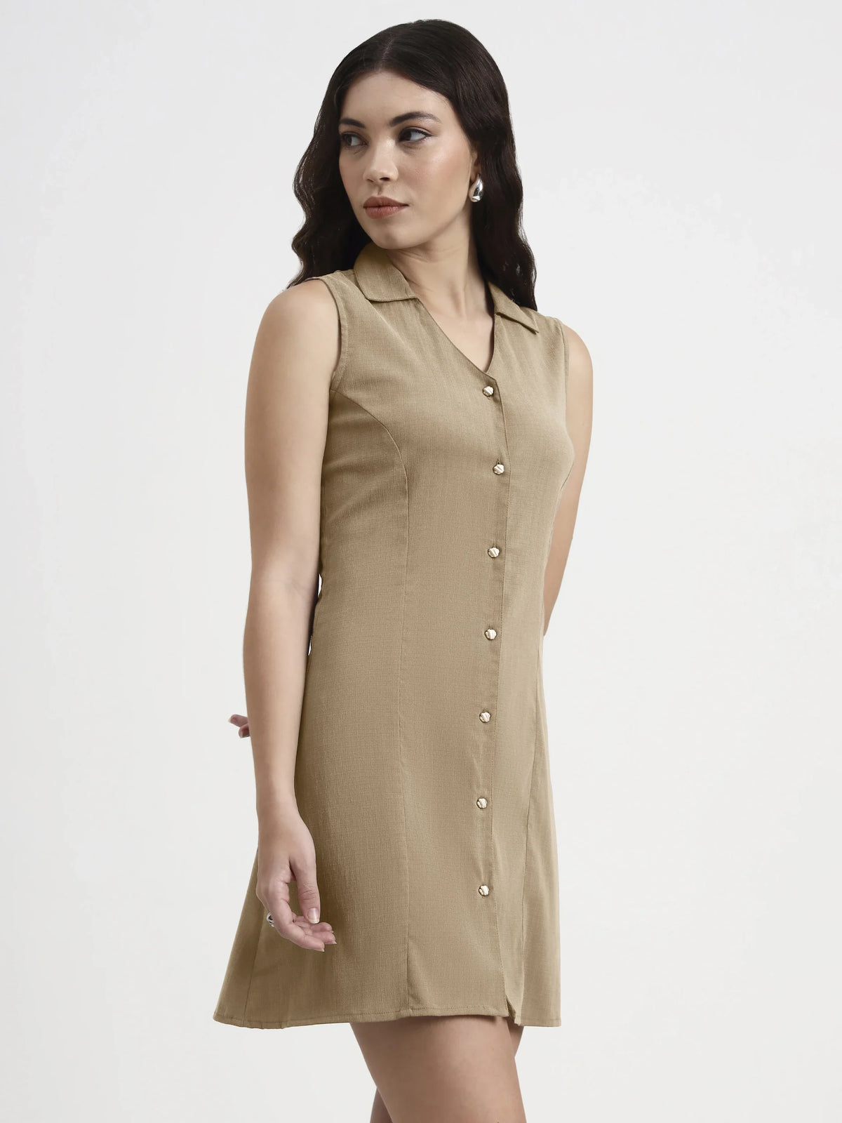Structured Collared Dress - Beige