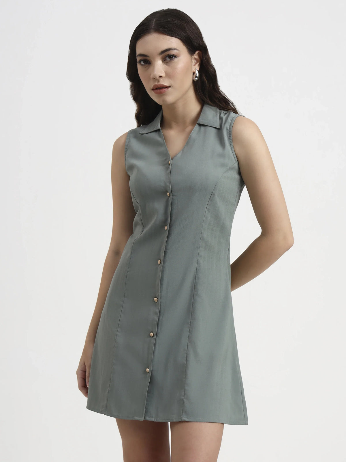 Structured Collared Dress - Sage Green
