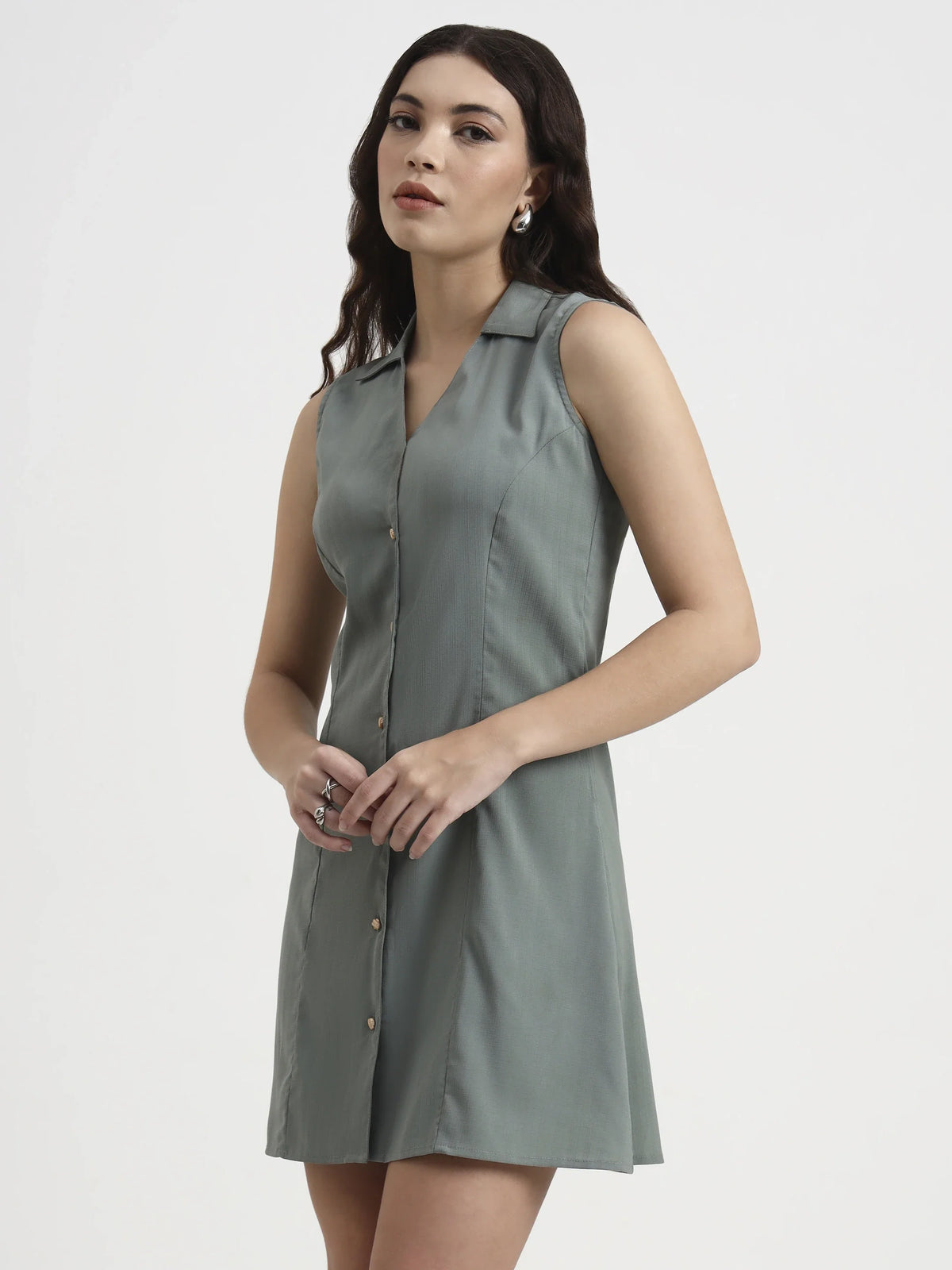 Structured Collared Dress - Sage Green